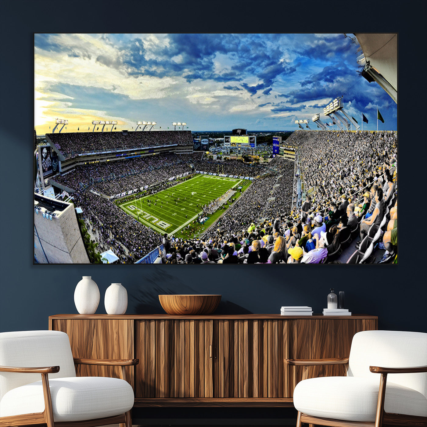 SEG-FC-51X34_Oversize - Framed USF Bulls Football Team Print - Tampa Raymond James Stadium Wall Art Canvas Print