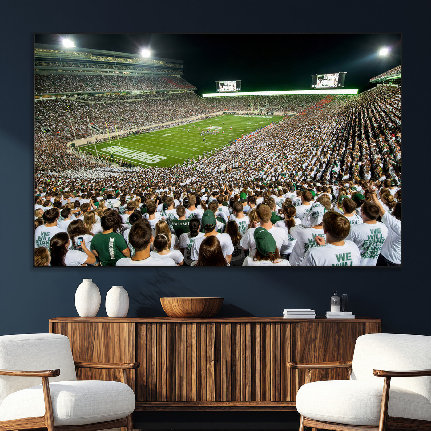 SEG-FC-51X34_Oversize - Michigan State Spartans Football Canvas Print - East Lansing Spartan Stadium Wall Art Canvas Print