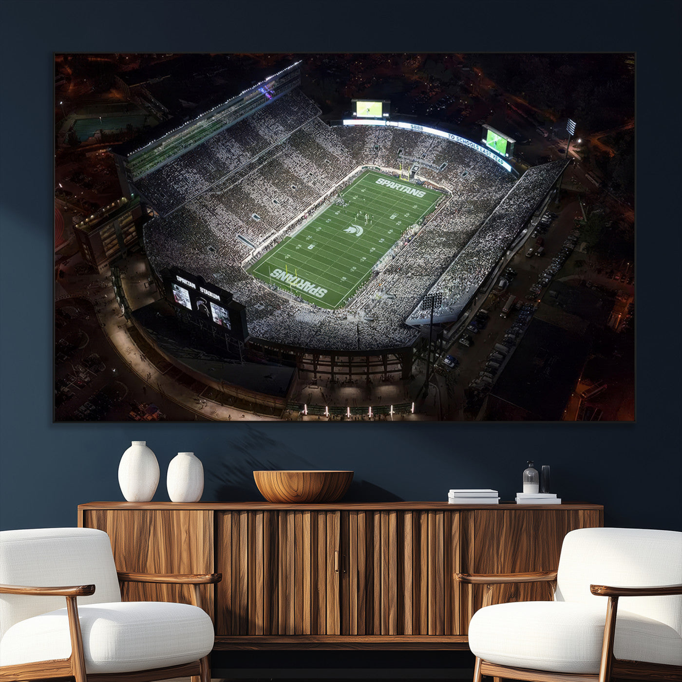 SEG-FC-51X34_Oversize - Michigan State Spartans Football Team Print - East Lansing Spartan Stadium Print Wall Art