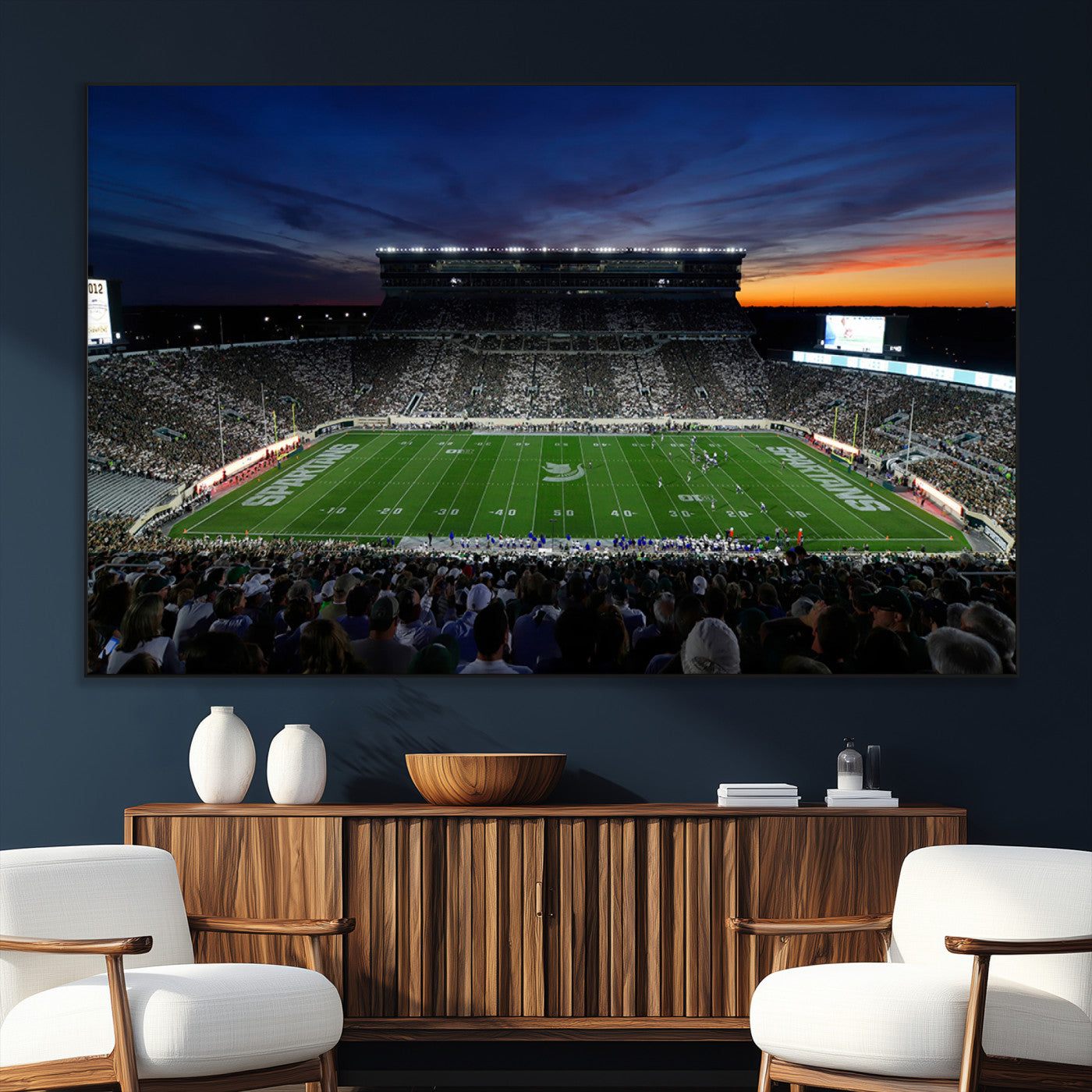 SEG-FC-51X34_Oversize - Michigan State Spartans Football Team Print - East Lansing Spartan Stadium Canvas Print