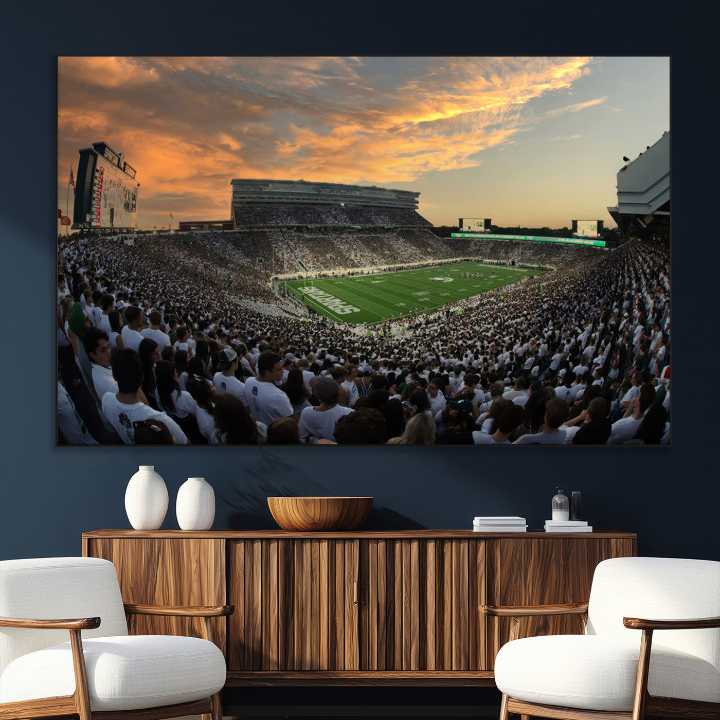 SEG-FC-51X34_Oversize - Michigan State Spartans Football Team Print - East Lansing Spartan Stadium Wall Art Canvas Print