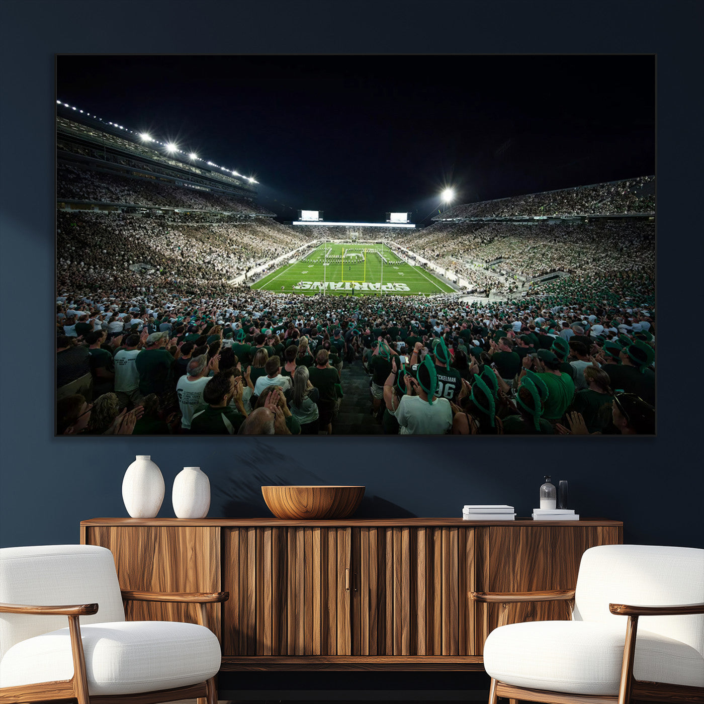 SEG-FC-51X34_Oversize - Framed Michigan State Spartans Football Team Print - East Lansing Spartan Stadium Wall Art Canvas
