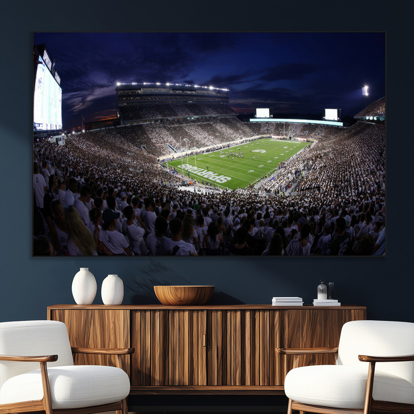 SEG-FC-51X34_Oversize - Michigan State Spartans Canvas, Framed Football Team Print - East Lansing Spartan Stadium Wall Art