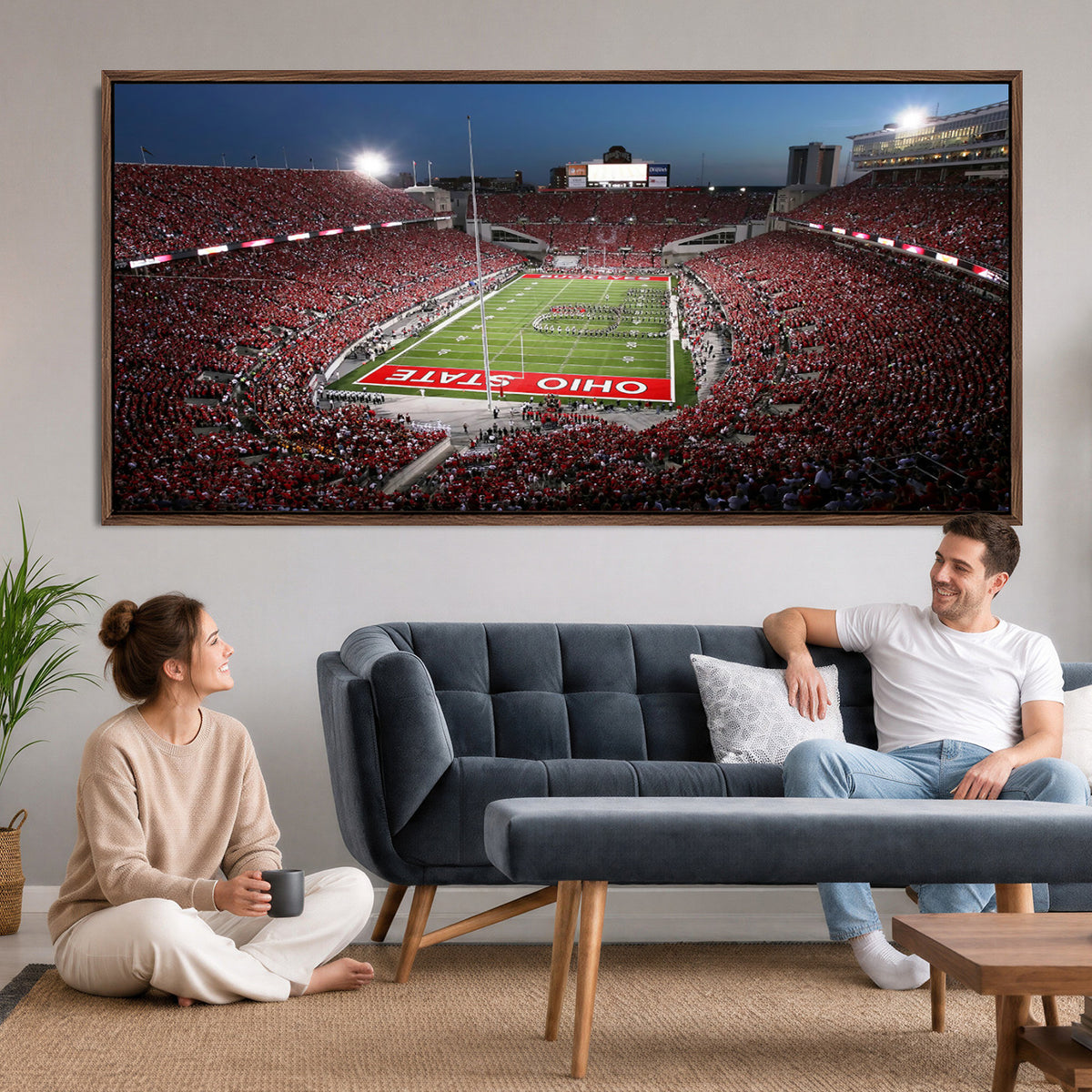98743-PAN-FL-20X10 - Ohio State University Buckeyes Football Team Print - Columbus Ohio Stadium Wall Art Canvas Print