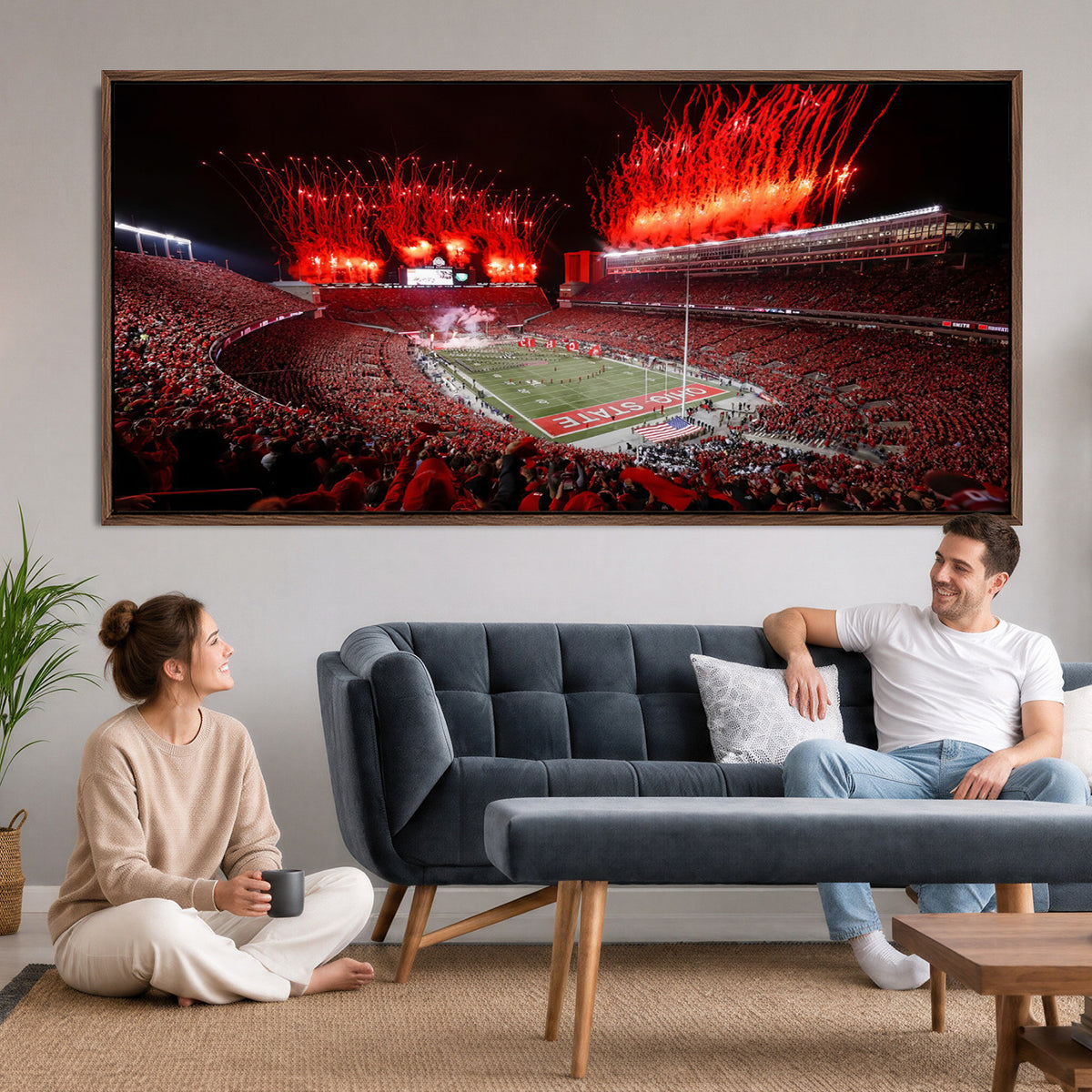 56909-PAN-FL-20X10 - Ohio State University Buckeyes Football Team Print - Columbus Ohio Stadium Wall Art Canvas Print