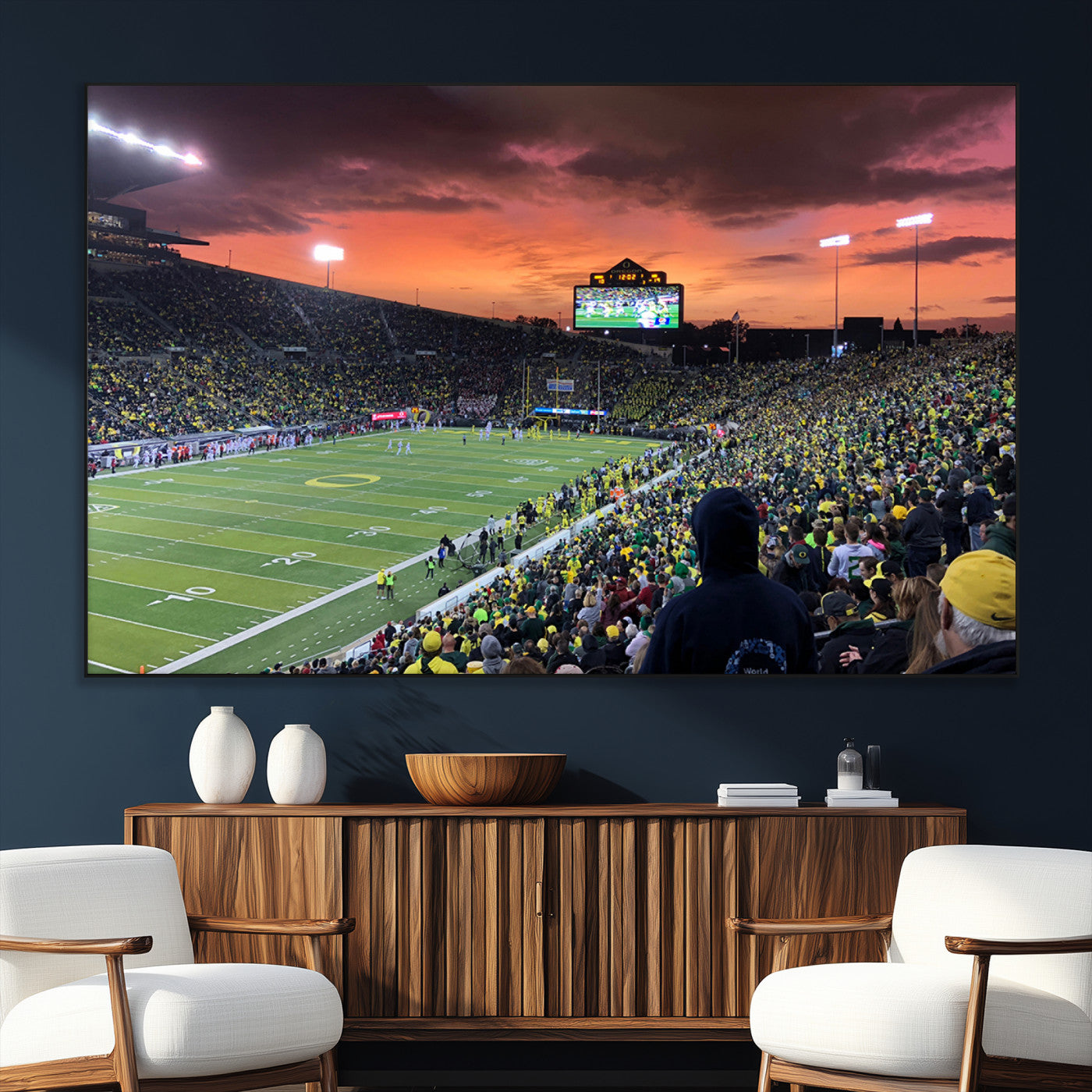 SEG-FC-51X34_Oversize - Eugene Autzen Stadium Canvas Wall Art Print – Sunset Over Iconic Football Field Wall Decor for Home