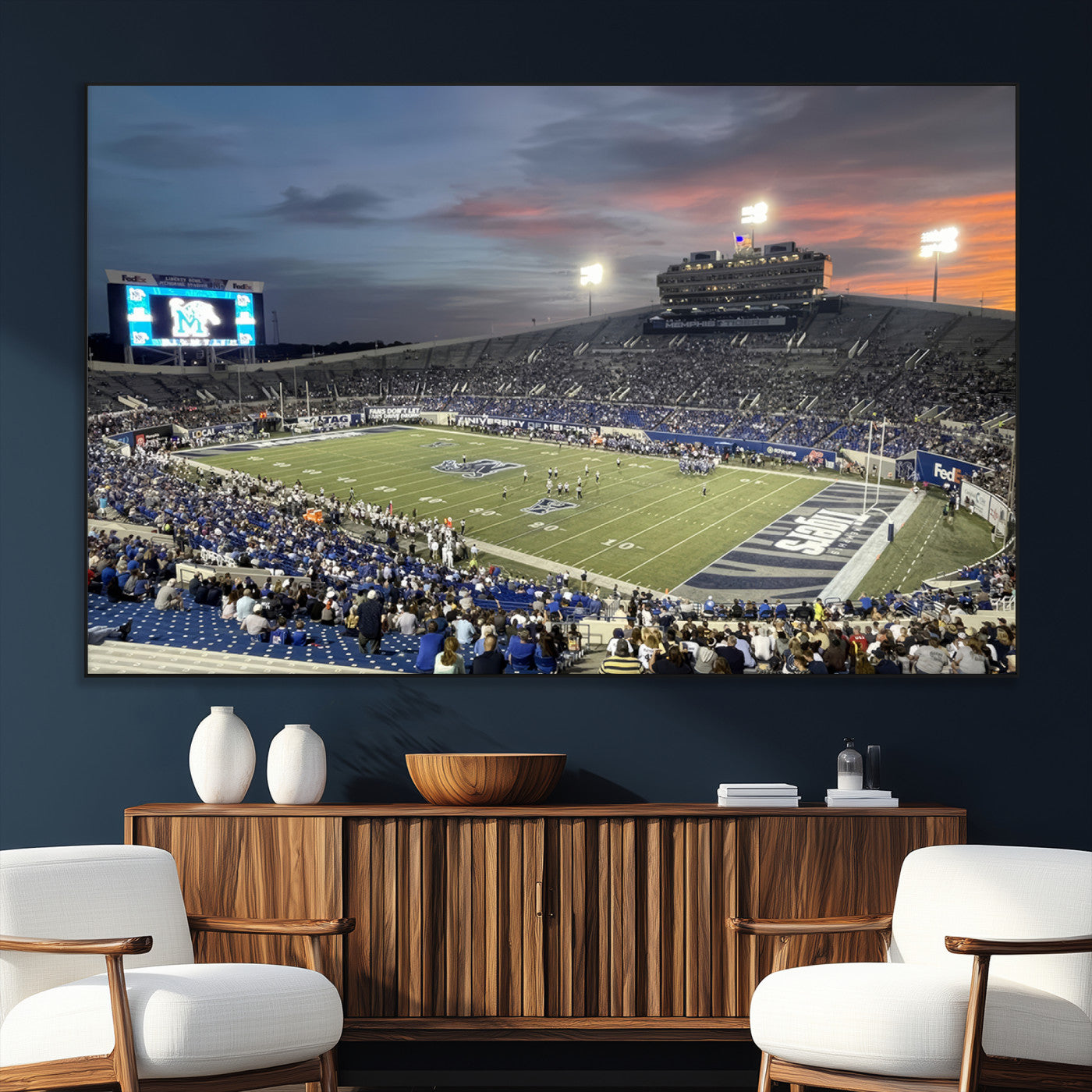 SEG-FC-51X34_Oversize - Memphis Tigers Football Team Print - Memphis Simmons Bank Liberty Stadium Wall Art Canvas Print