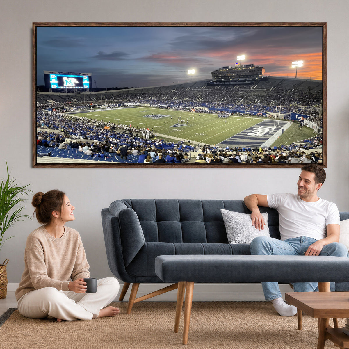64409-PAN-FL-20X10 - Memphis Tigers Football Team Print - Memphis Simmons Bank Liberty Stadium Wall Art Canvas Print