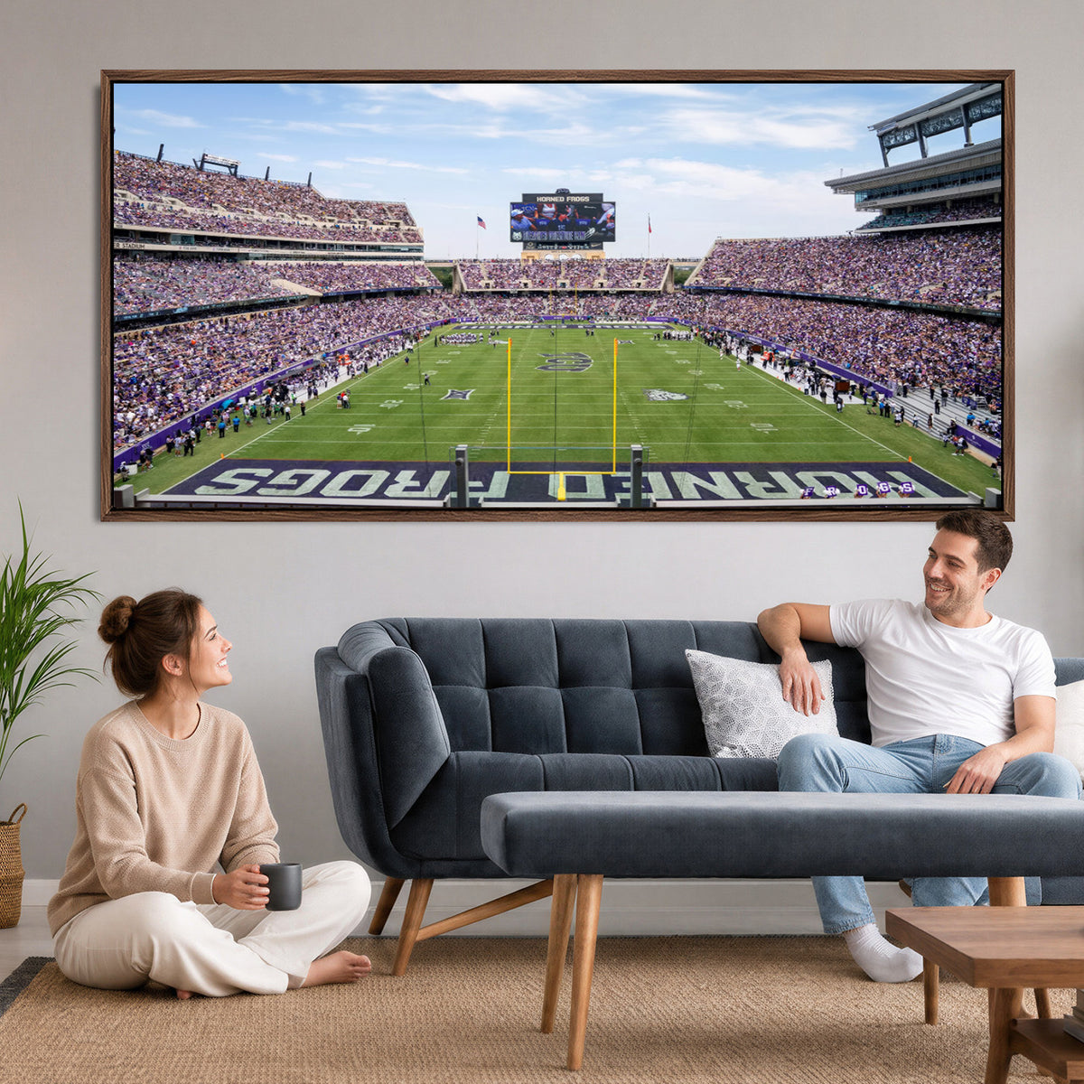 27650-PAN-FL-20X10 - TCU Horned Frogs Football Team Print - Fort Worth Amon G. Carter Stadium Wall Art Canvas Print