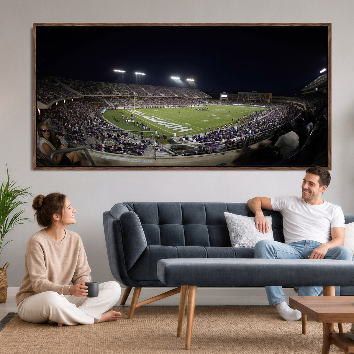 59222-PAN-FL-20X10 - TCU Horned Frogs Football Team Print - Fort Worth Amon G. Carter Stadium Wall Art Canvas Print.