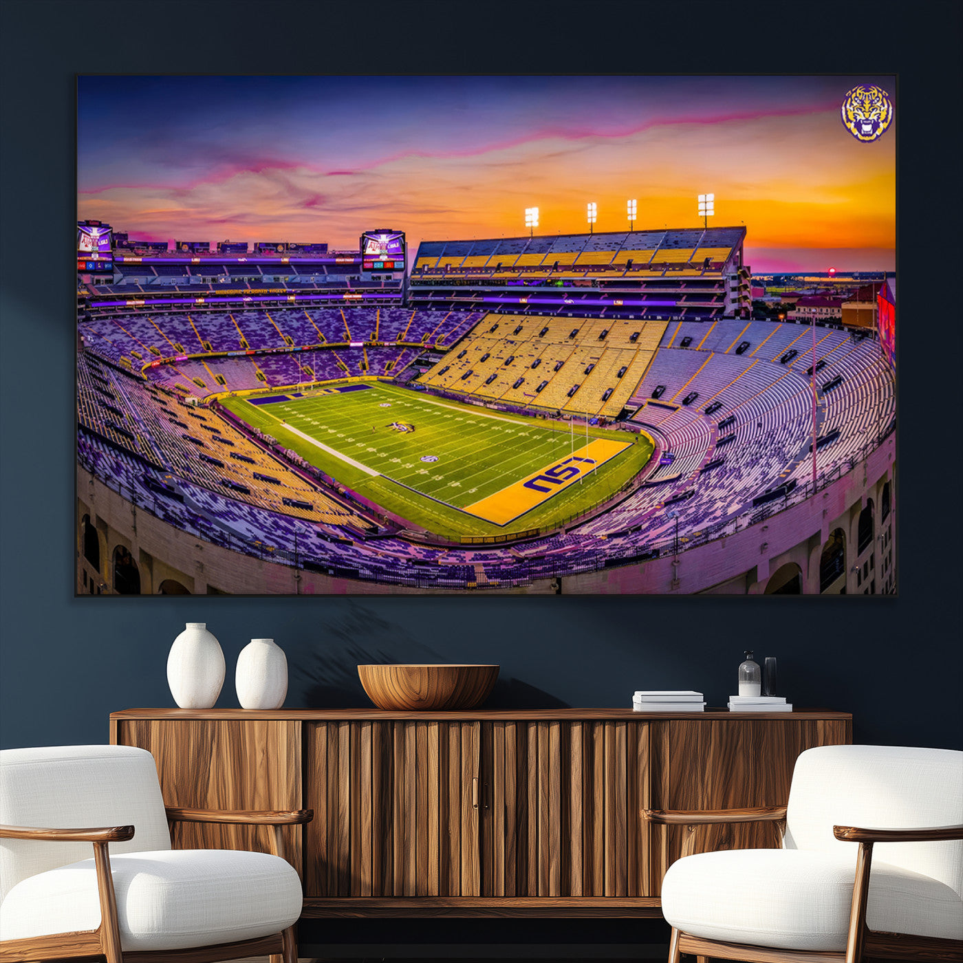 93538-SEG-FC-51X34_Oversize_Oversize-The Louisiana State University Tigers Football Team Print - Baton Rouge Tiger Stadium Wall Art