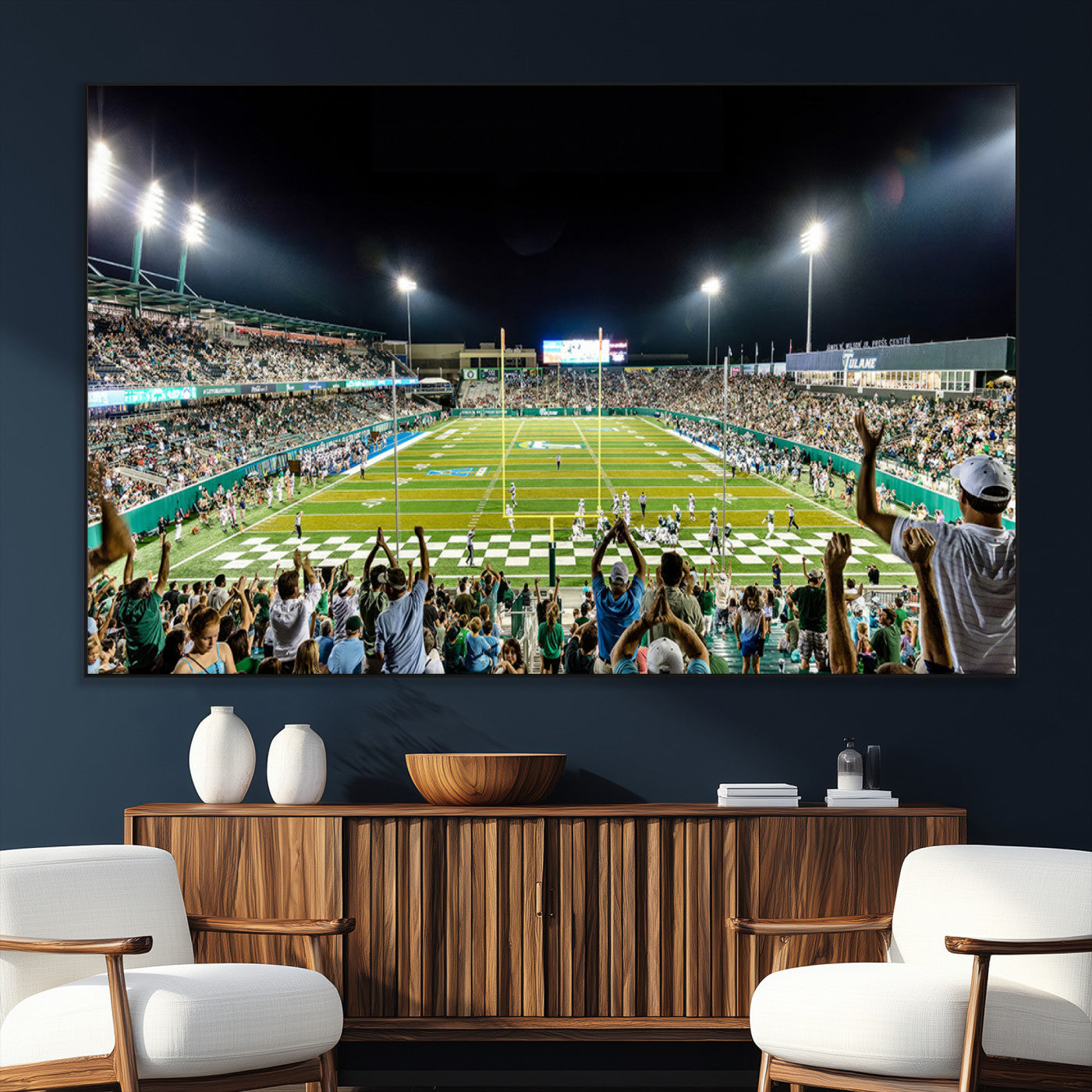 SEG-FC-51X34_Oversize - The Tulane University Green Wave Football Team Print - New Orleans Yulman Stadium Wall Art Canvas