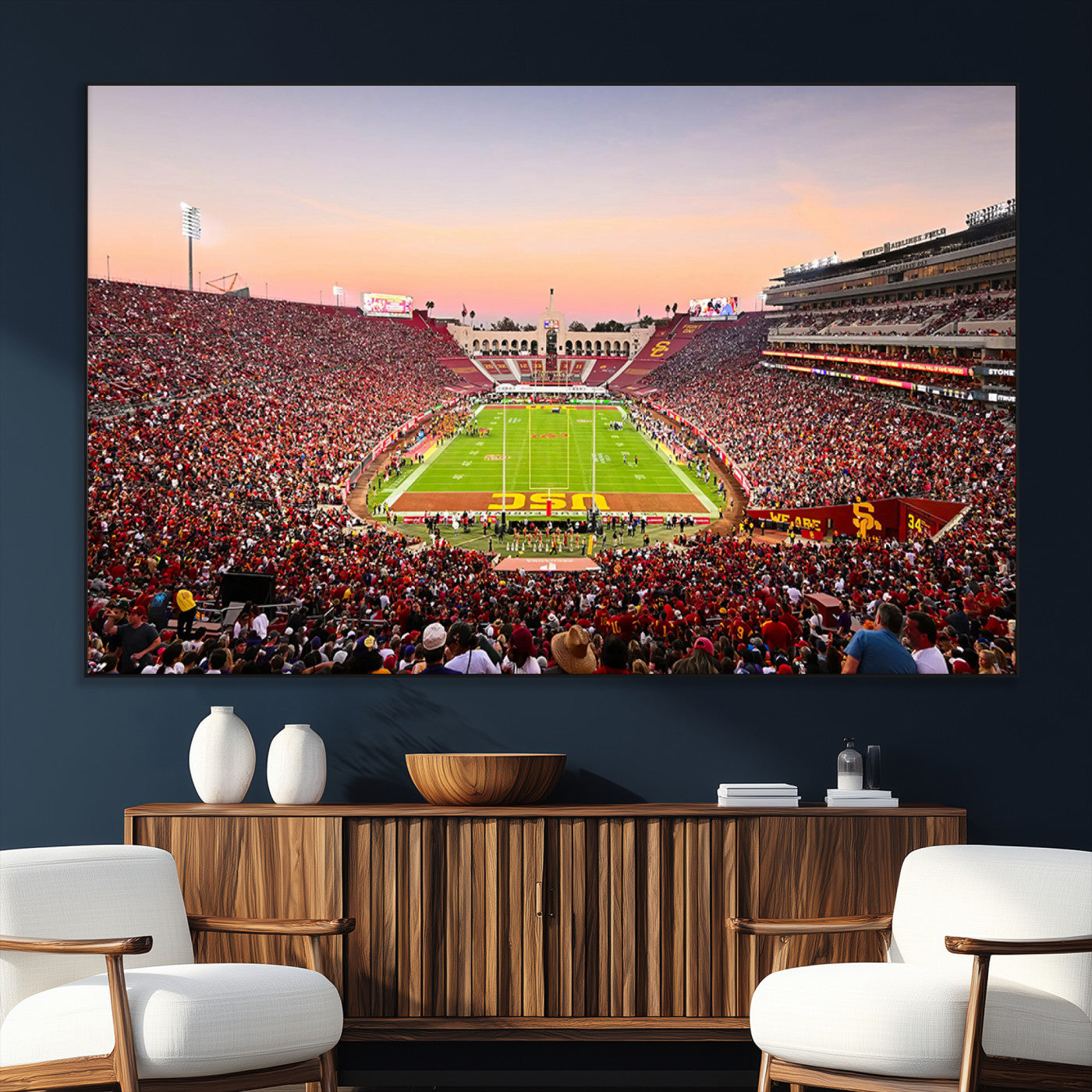 SEG-FC-51X34_Oversize - The University of Southern California USC Trojans Football Team Print - Los Angeles Memorial