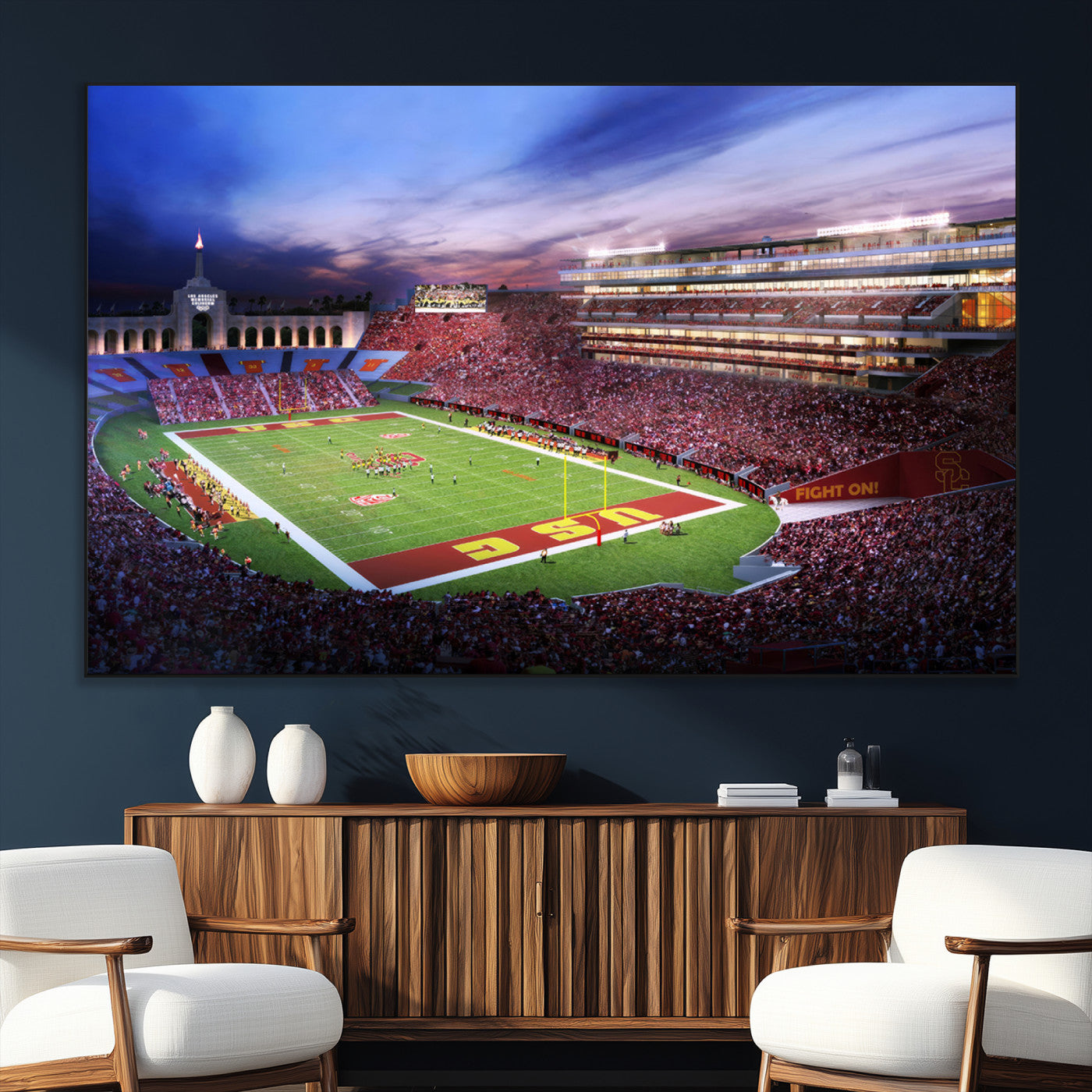 SEG-FC-51X34_Oversize - The University of Southern California USC Trojans Football Team Print - Los Angeles Memorial