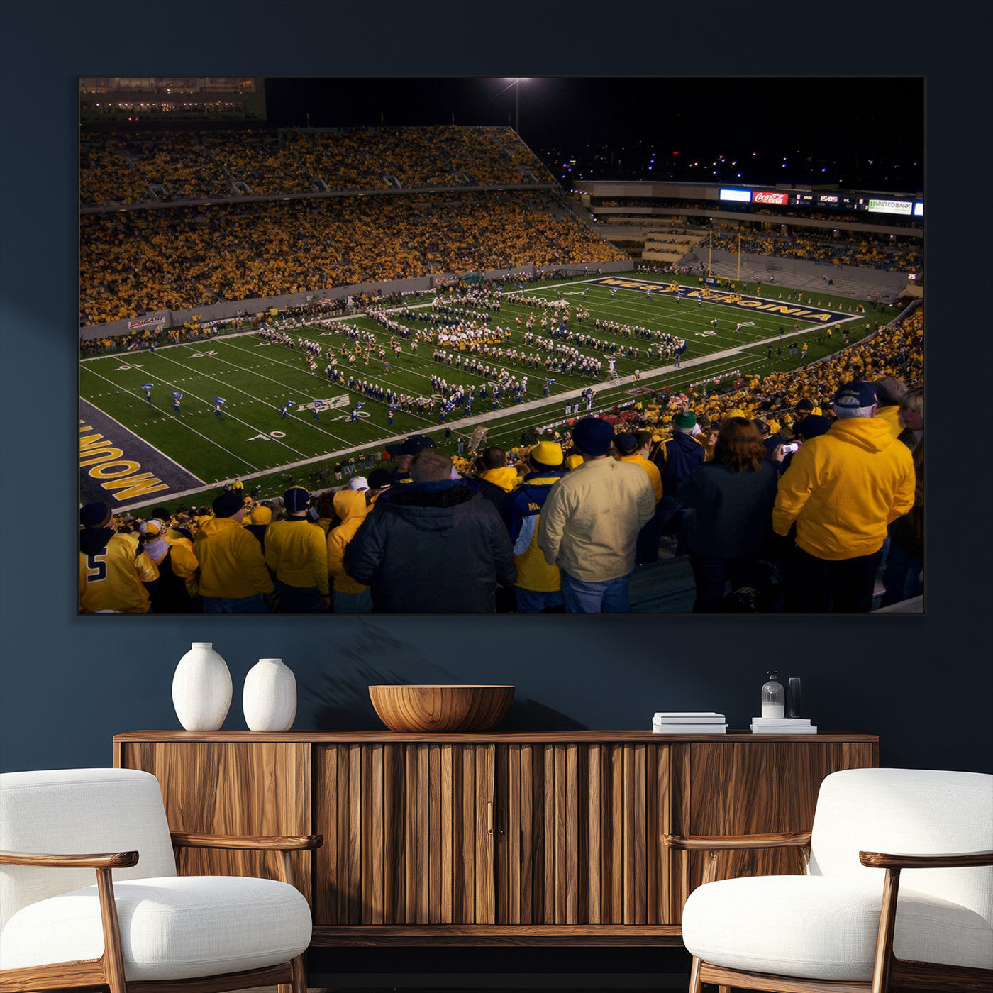 SEG-FC-51X34_Oversize - West Virginia Uni Mountaineers Football Team Print - Milan Puskar Stadium Canvas Print Wall Art,