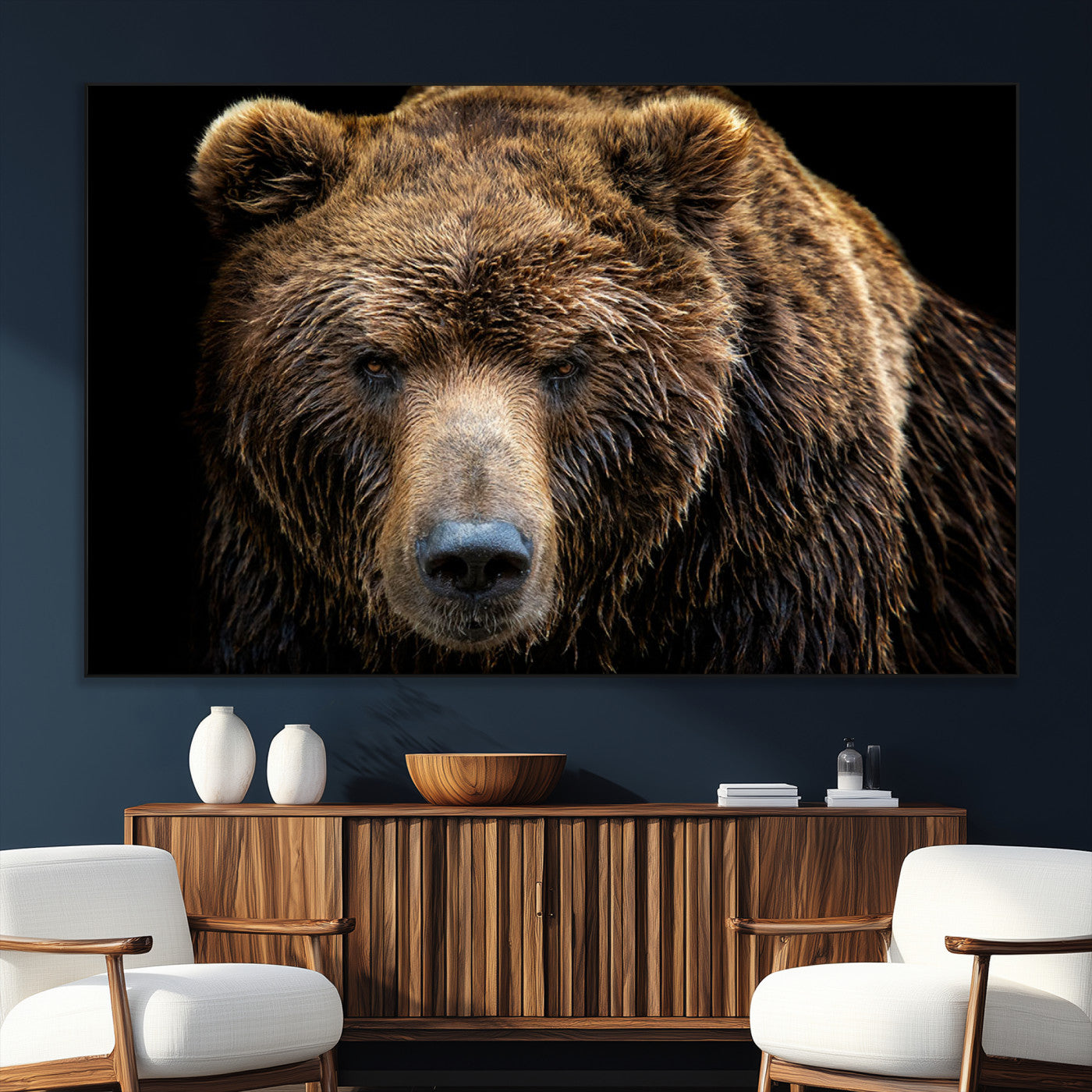 SEG-FC-51X34_Oversize - Grizzly Brown Bear Canvas Wall Art, Wildlife Animal Canvas Artwork Bear Print, Bear Wall Art Print,