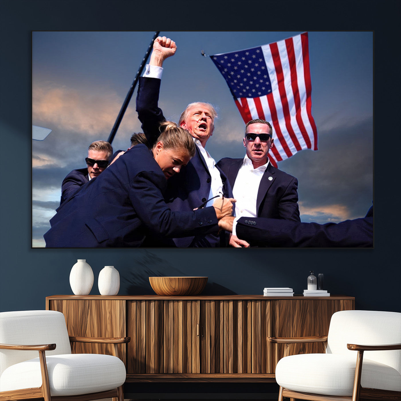 SEG-FC-51X34_Oversize - Donald Trump Assassination Attempt Wall Art Print, Trump Historic Footage - Iconic Reaction by Trump