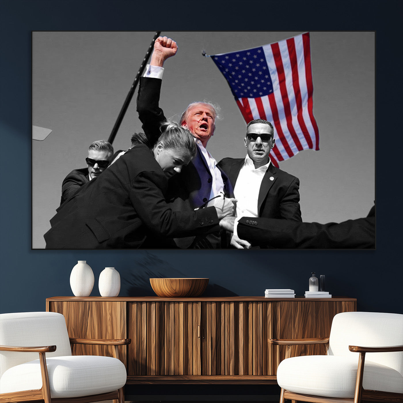 SEG-FC-51X34_Oversize - Donald Trump Assassination Attempt Wall Art Print, Trump Historic Footage - Iconic Reaction by Trump