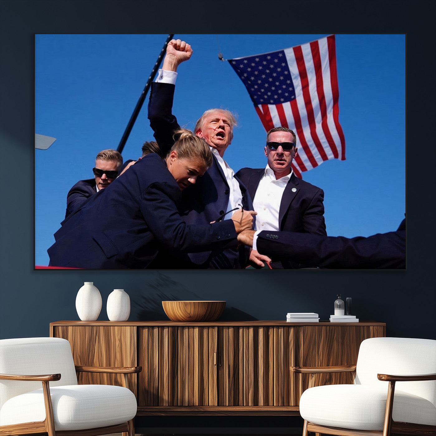 SEG-FC-51X34_Oversize - Donald Trump Assassination Attempt Wall Art Print, Trump Historic Footage - Iconic Reaction by Trump