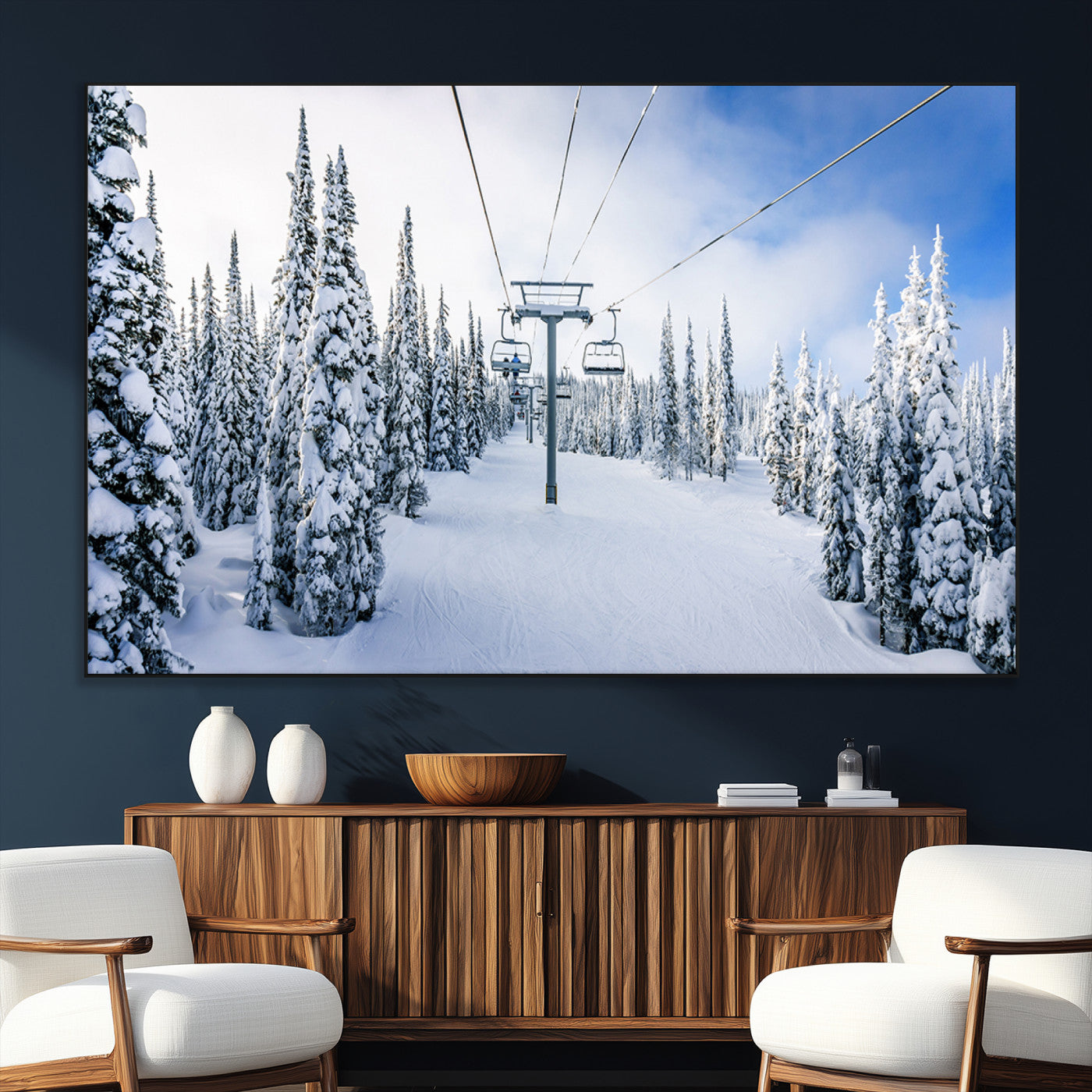 SEG-FC-51X34_Oversize - Winter Ski Lift Wall Art Print - Landscape Wall Art | Snowy Mountain Adventure | Perfect for Cabin