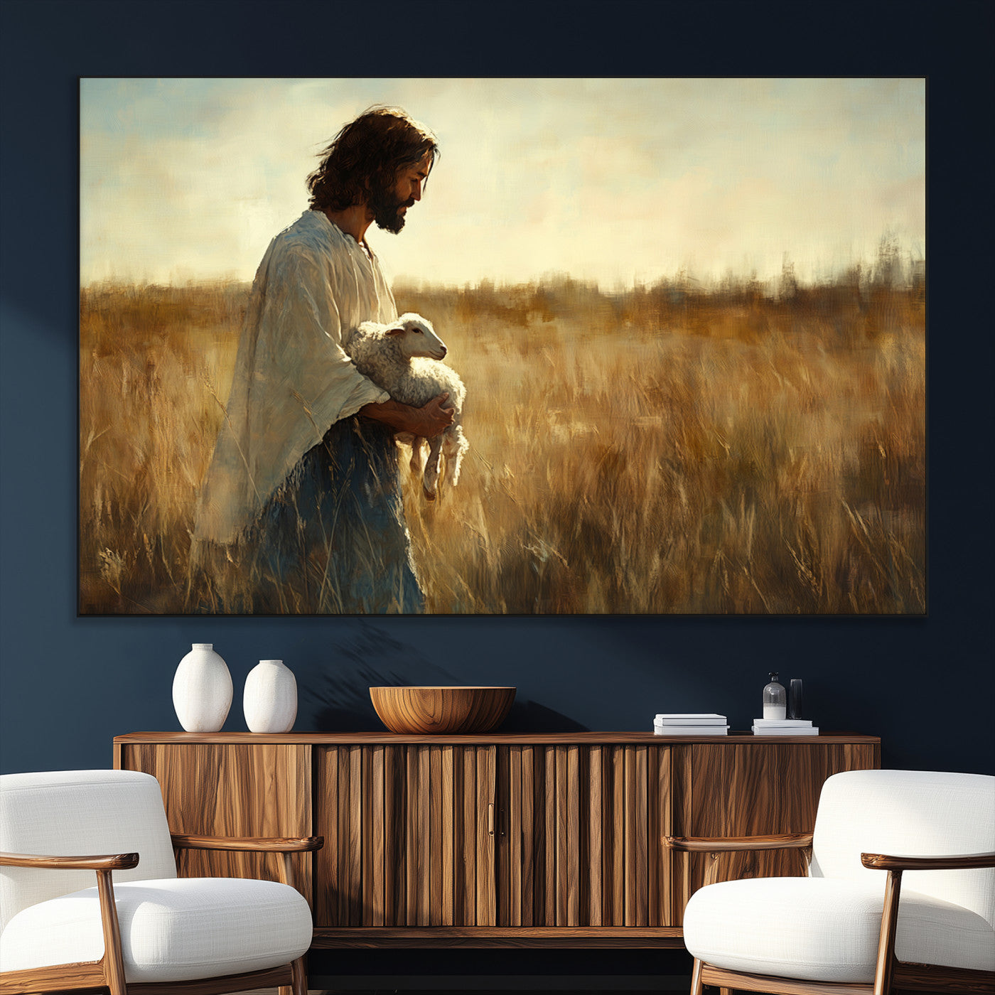 SEG-FC-51X34_Oversize - Jesus the Good Shepherd Wall Art Canvas Print - Inspirational Christian Religious Print for Prayer
