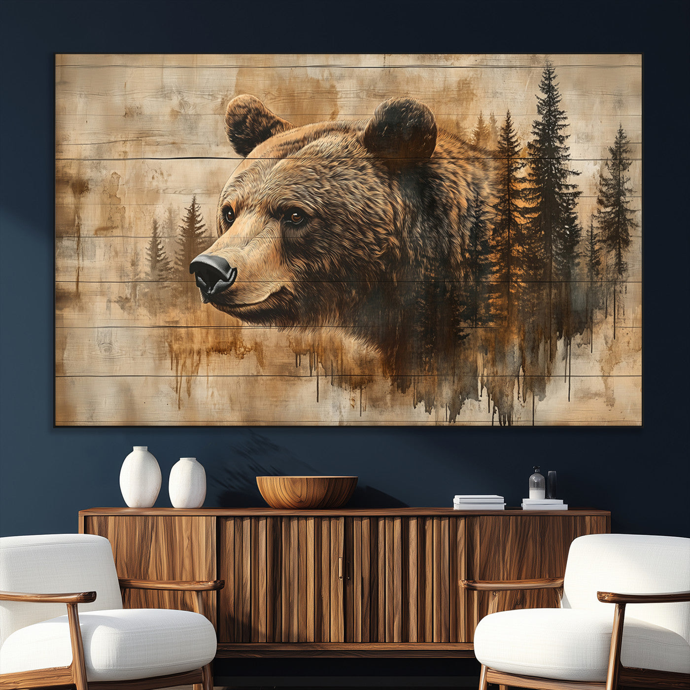 SEG-FC-51X34_Oversize - Rustic Grizzly Bear Wall Art, Abstract Grizzly 399 Bear Wall Art Canvas Print - Woodland Wildlife