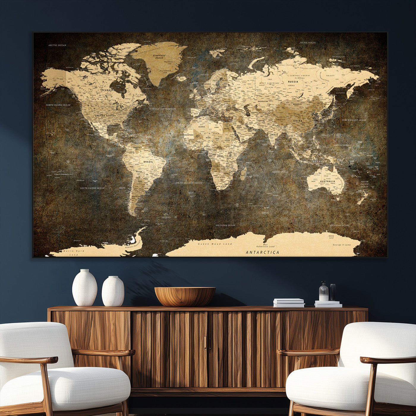 SEG-FC-51X34_Oversize - Push Pin World Map Canvas Print – Framed Wall Art for Couples to Track Their Travels – Anniversary