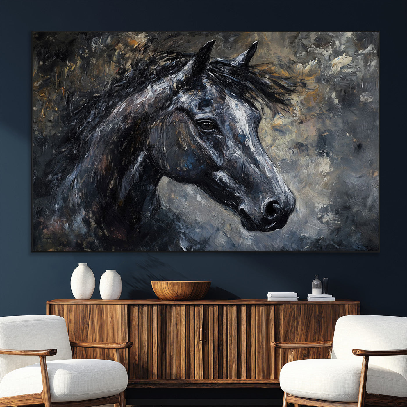 SEG-FC-51X34_Oversize - Large Abstract Horse Wall Art Canvas Print | Farmhouse Wall Decor | Rustic Horse Art | Western Cabin
