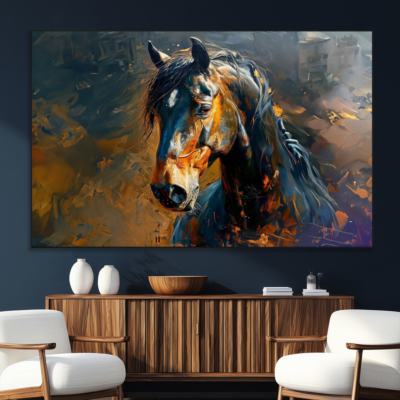 SEG-FC-51X34_Oversize - Abstract Horse Wall Art Canvas Print | Farmhouse Wall Decor | Western Cabin Art | Rustic Horse Decor