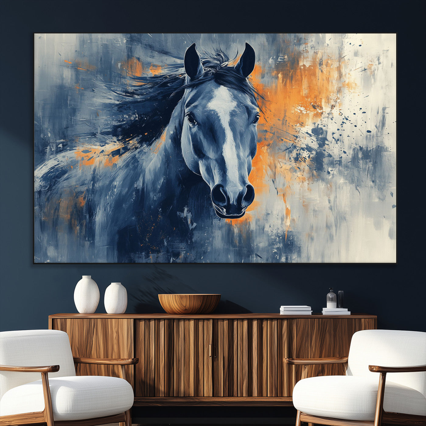 SEG-FC-51X34_Oversize - Abstract Blue Horse Wall Art Print Canvas | Horse Wall Art Print | Western Decor for Farmhouse |