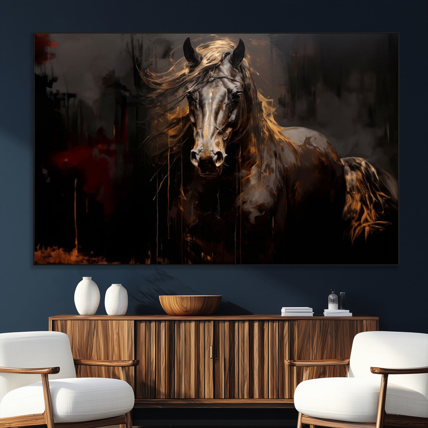 SEG-FC-51X34_Oversize - Abstract Black Horse Canvas Print for Farmhouse Wall Art | Abstract Equine Wall Art | Western Decor