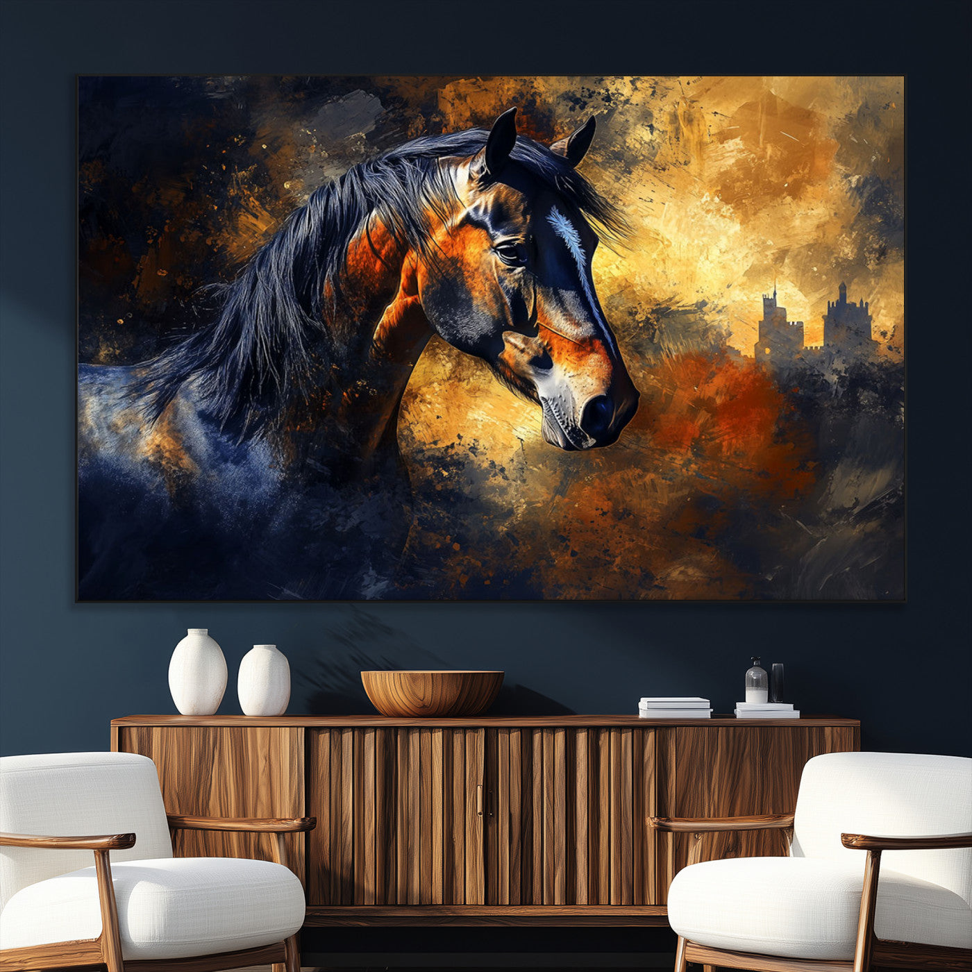 SEG-FC-51X34_Oversize - Abstract Horse Art Print - Abstract Canvas Wall Art | Perfect for Rustic Farmhouse, Modern, or