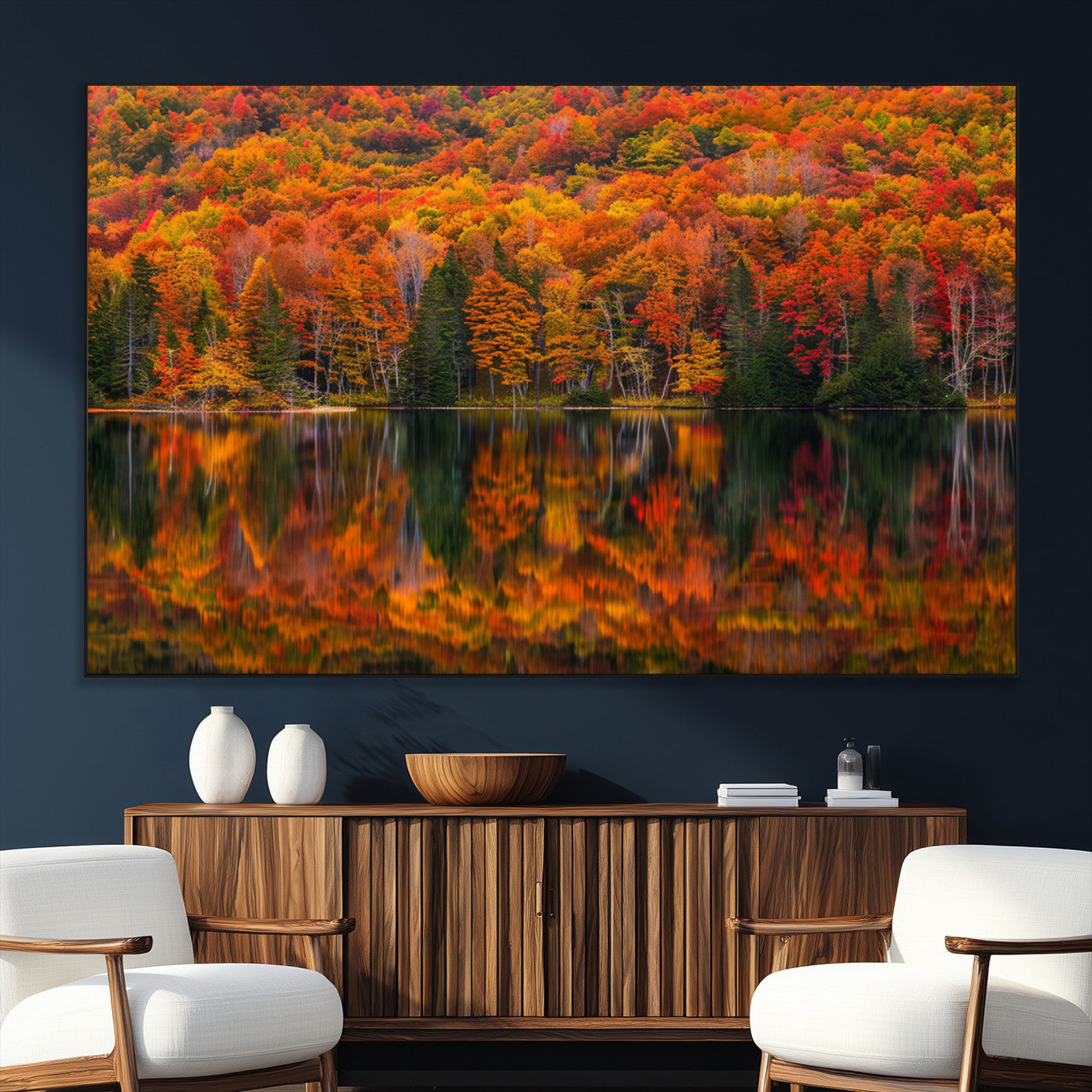 SEG-FC-51X34_Oversize - Fall Foliage Wall Art - Autumn Reflection Canvas Print, Stunning Fall Foliage Wall Art, Serene Lake
