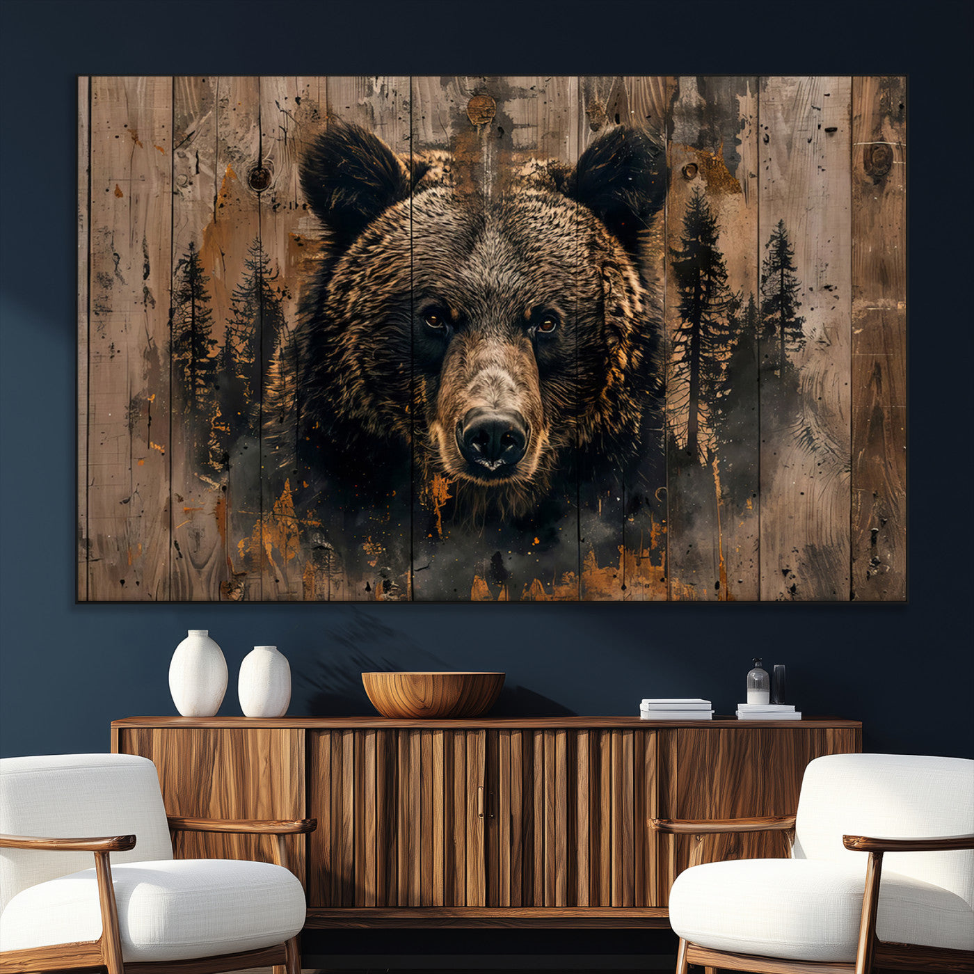 SEG-FC-51X34_Oversize - Rustic Grizzly 399 Wall Art | Triptych Canvas Print | Rustic Cabin Wall Decor | Perfect for