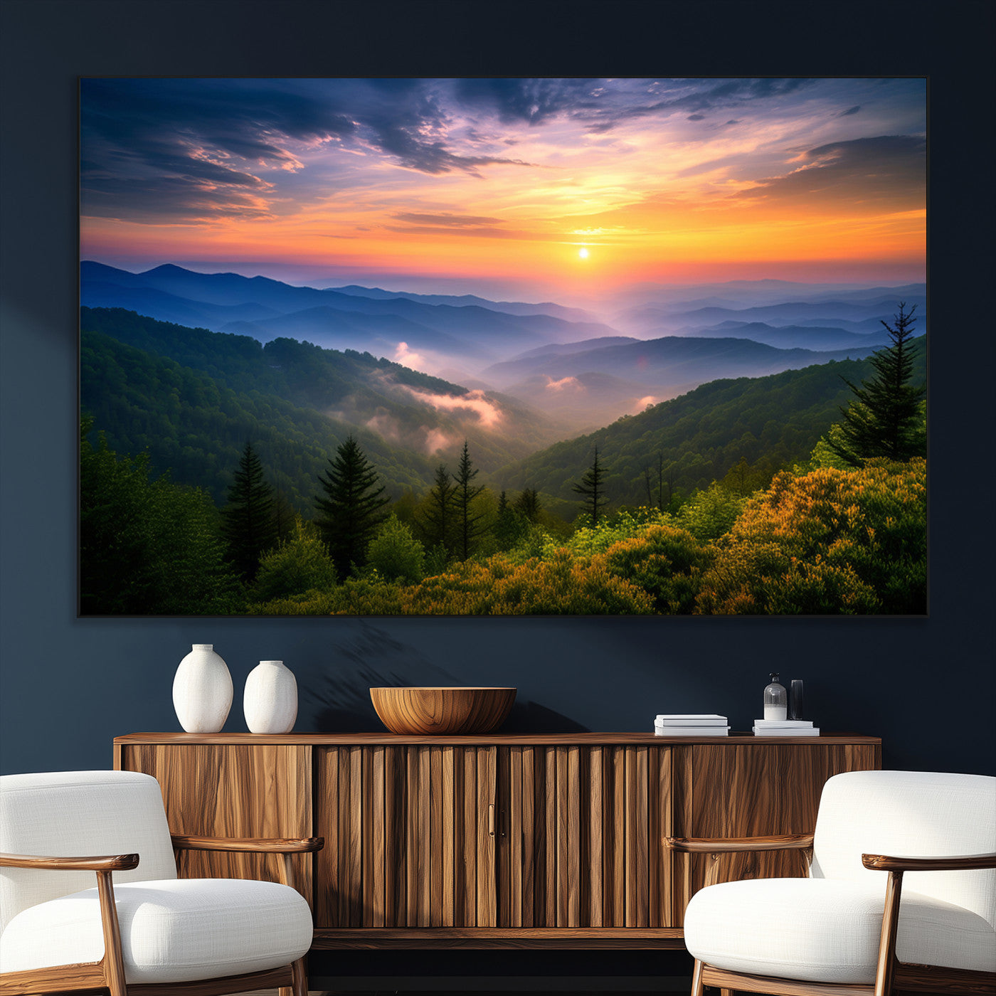 SEG-FC-51X34_Oversize - Majestic Mountain Sunrise Print | Landscape Wall Art | Canvas Print Ready to Hang | Farmhouse Wall