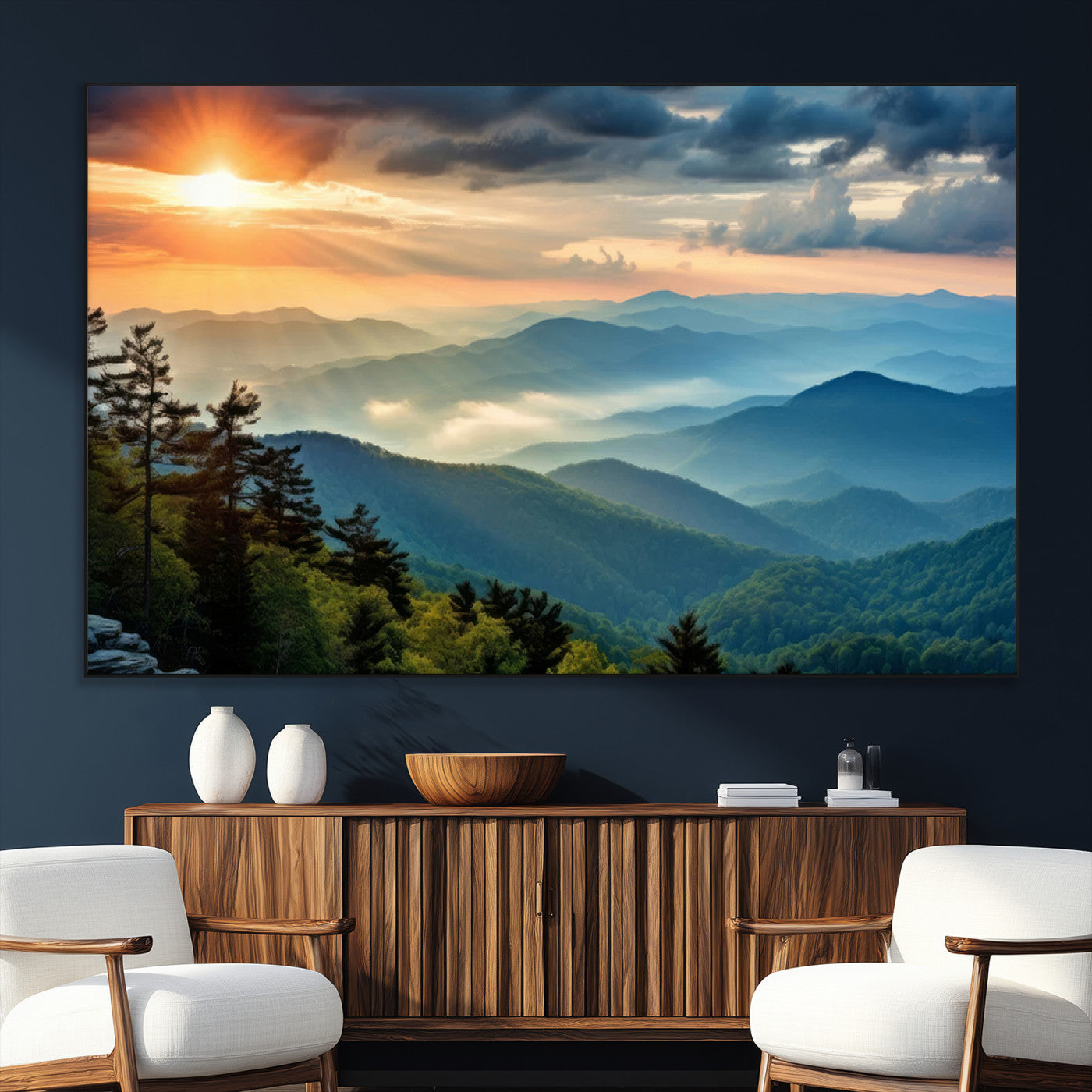 SEG-FC-51X34_Oversize - Sunrise Over Mountain Range Wall Art Canvas Print, Farmhouse Wall Decor, Cabin Wall Art