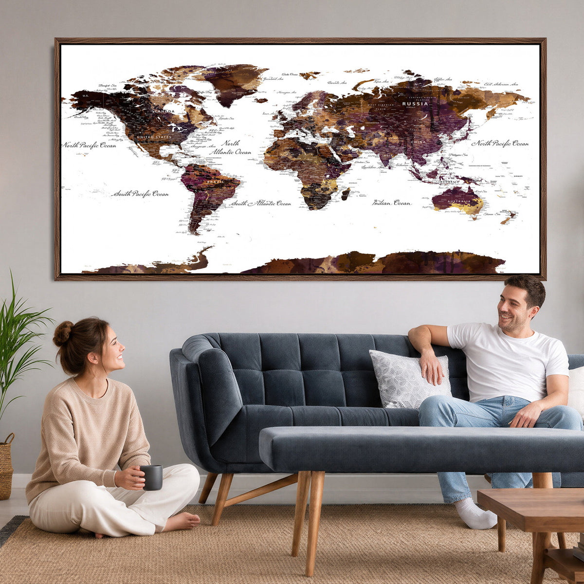 50611-PAN-FL-20X10 - World Map Canvas Print | Detailed Map of the World Wall Art