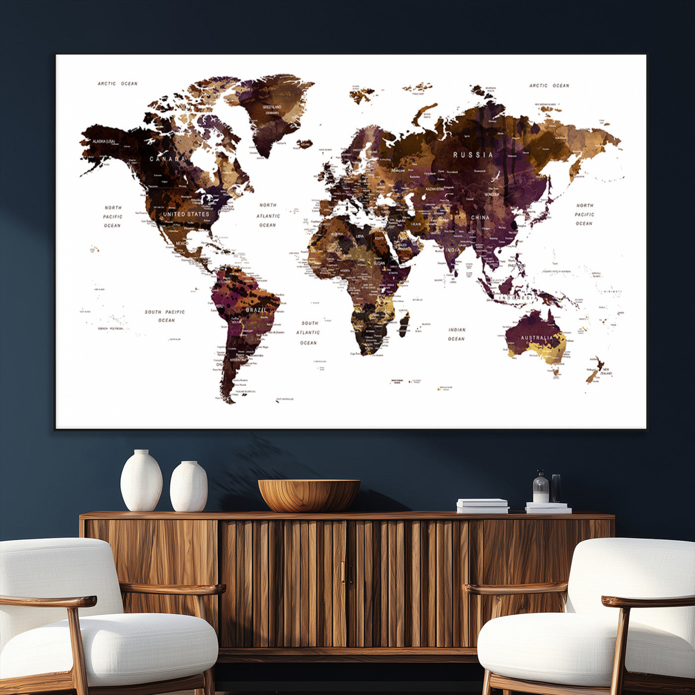 SEG-FC-51X34_Oversize - Push Pin World Map Canvas Print – Framed Wall Art for Couples to Track Their Travels – Anniversary
