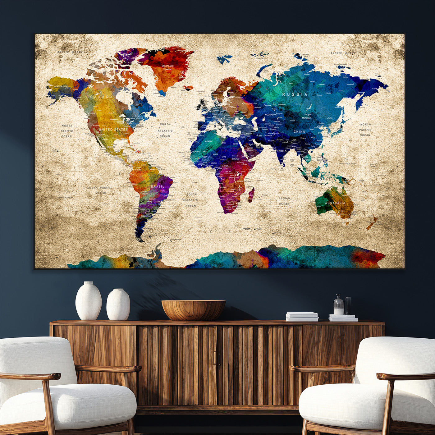 SEG-FC-51X34_Oversize - Push Pin World Map Canvas Print – Framed Wall Art for Couples to Track Their Travels – Anniversary