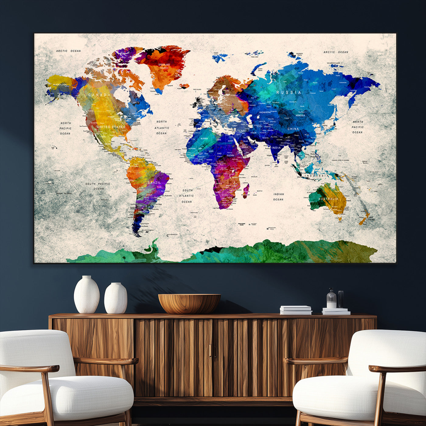 SEG-FC-51X34_Oversize - Push Pin World Map Canvas Print – Framed Wall Art for Couples to Track Their Travels – Anniversary
