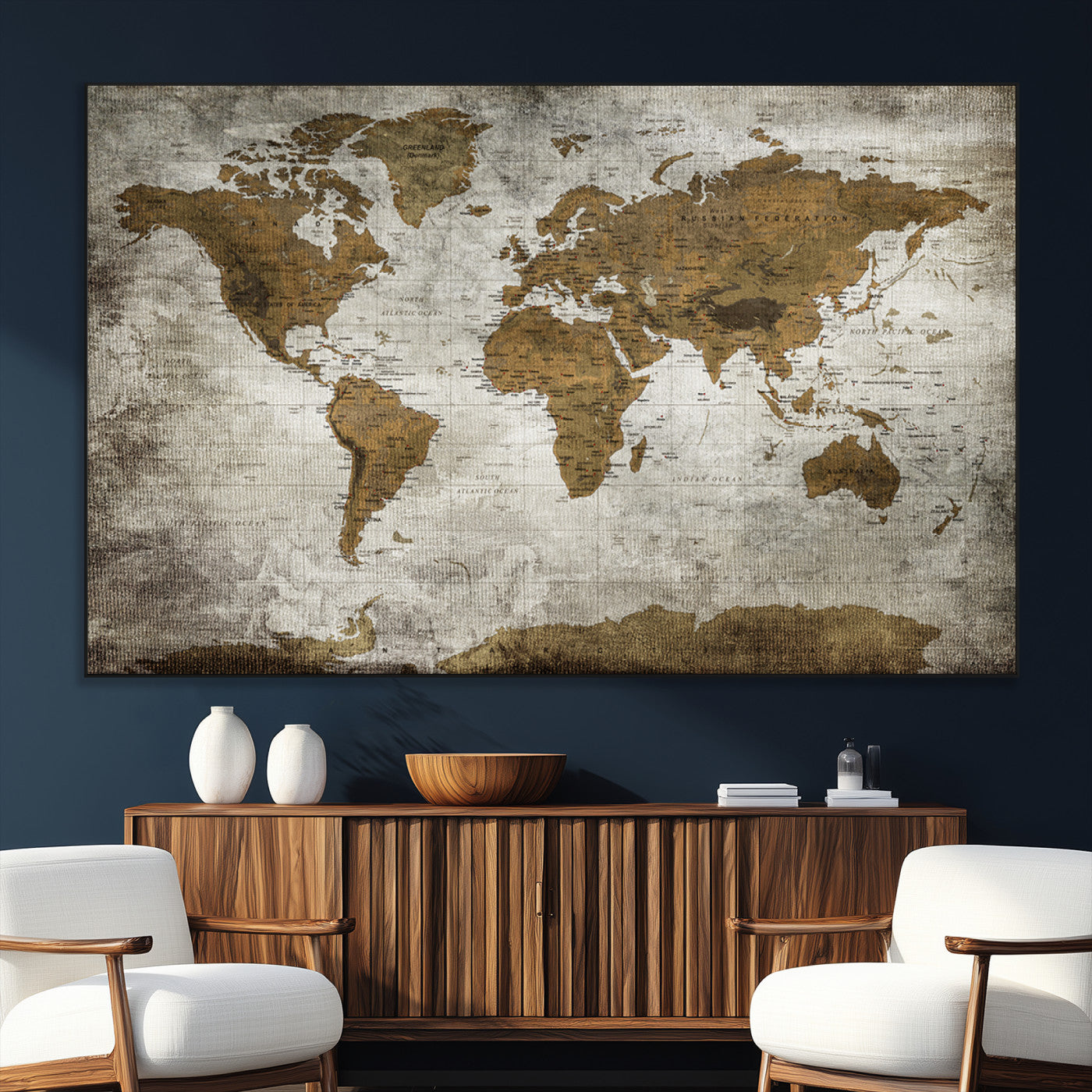 SEG-FC-51X34_Oversize - Push Pin World Map Canvas Print – Framed Wall Art for Couples to Track Their Travels – Anniversary