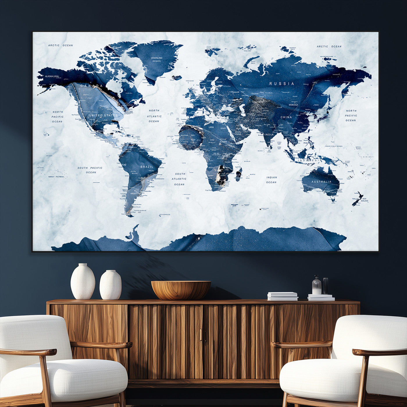 SEG-FC-51X34_Oversize - Push Pin World Map Canvas Print – Framed Wall Art for Couples to Track Their Travels – Anniversary