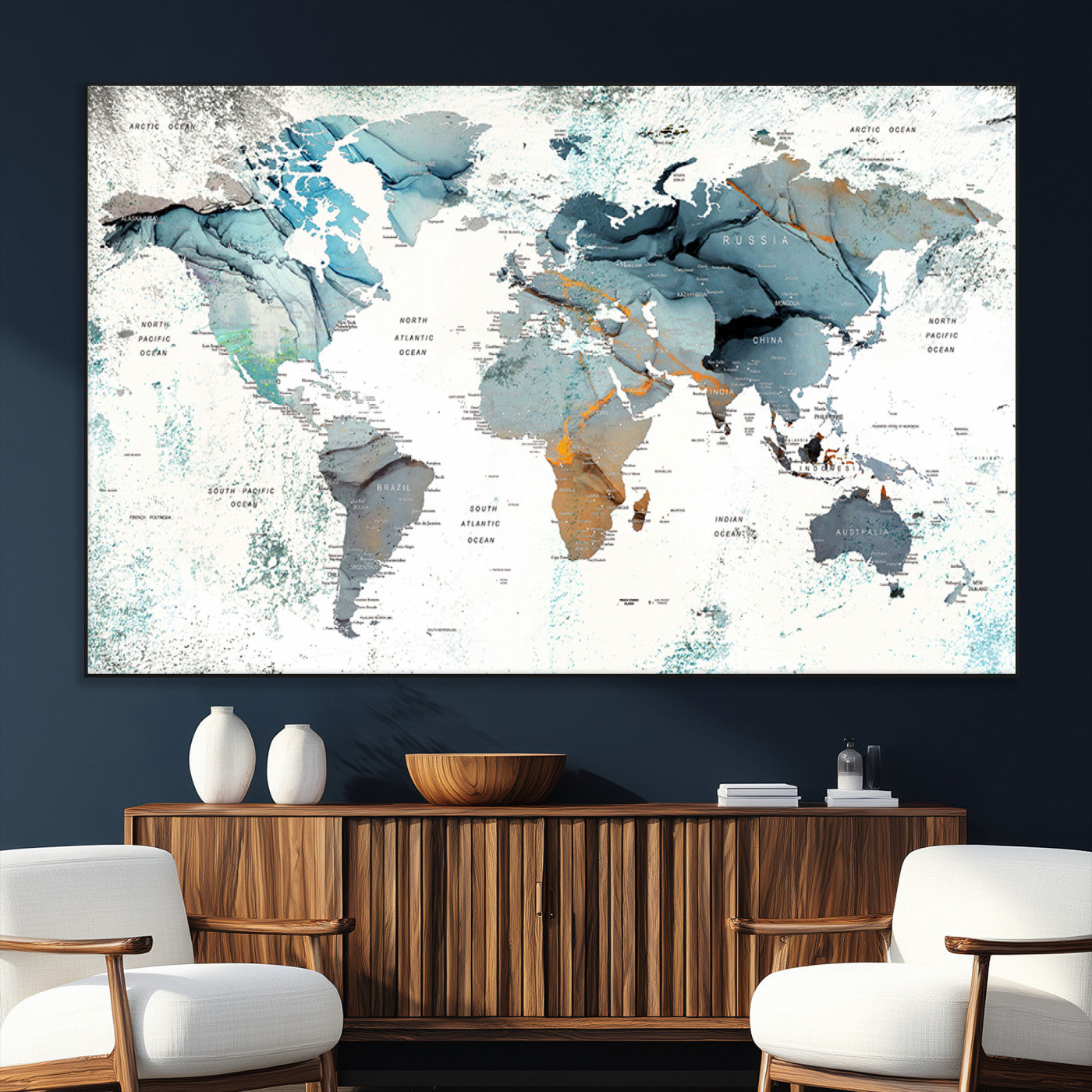 SEG-FC-51X34_Oversize - Push Pin World Map Canvas Print – Framed Wall Art for Couples to Track Their Travels – Anniversary