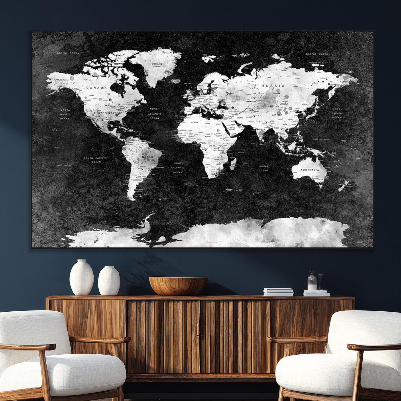 SEG-FC-51X34_Oversize - Push Pin World Map Canvas Print – Framed Wall Art for Couples to Track Their Travels – Anniversary