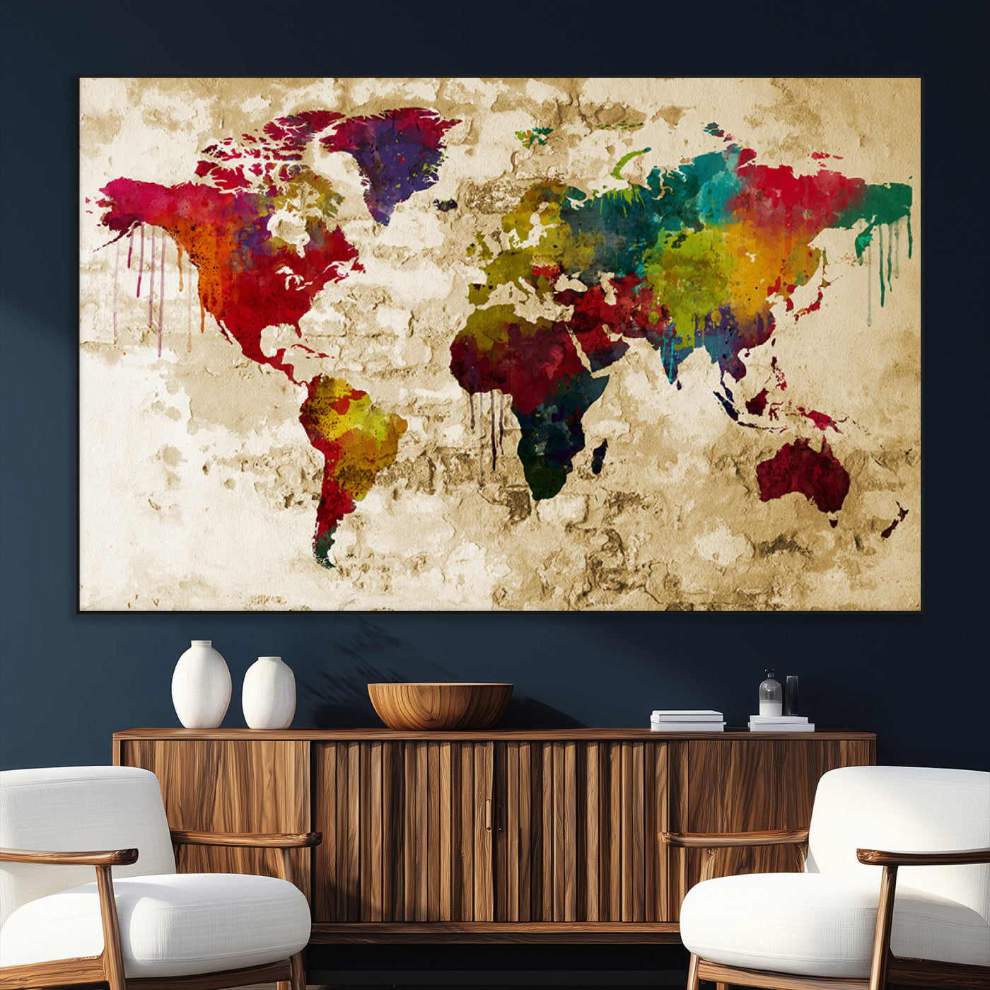 SEG-FC-51X34_Oversize - Push Pin World Map Canvas Print – Framed Wall Art for Couples to Track Their Travels – Anniversary