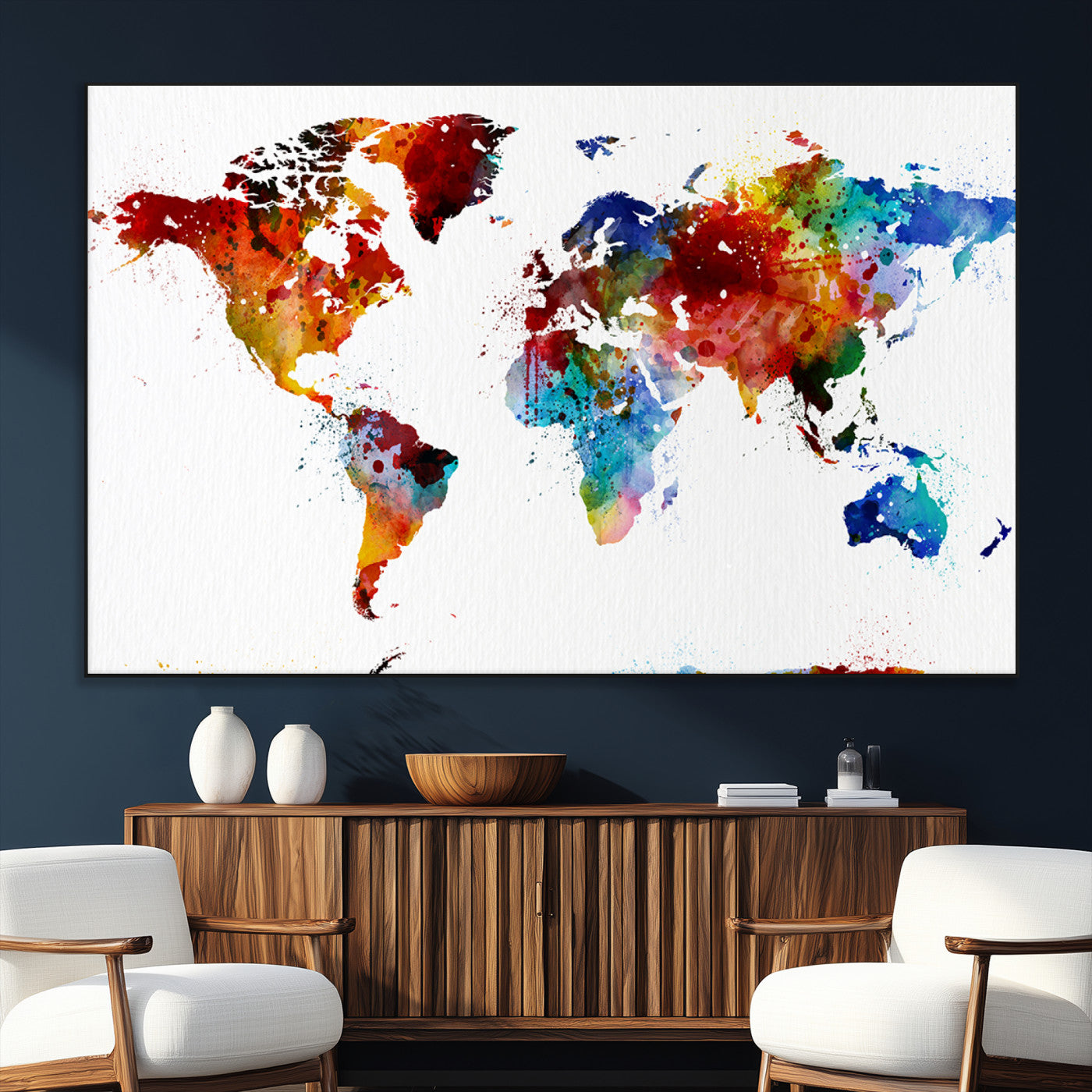 SEG-FC-51X34_Oversize - Push Pin World Map Canvas Print – Framed Wall Art for Couples to Track Their Travels – Anniversary