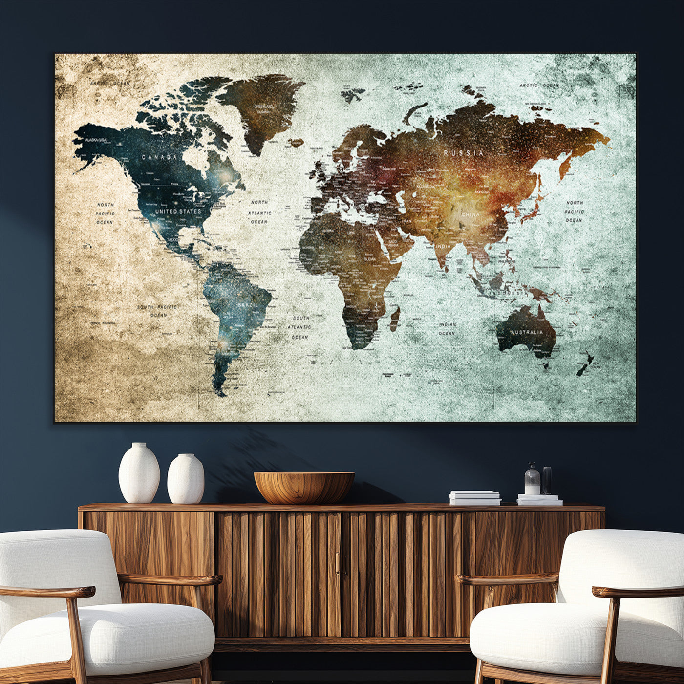 SEG-FC-51X34_Oversize - Push Pin World Map Canvas Print – Framed Wall Art for Couples to Track Their Travels – Anniversary