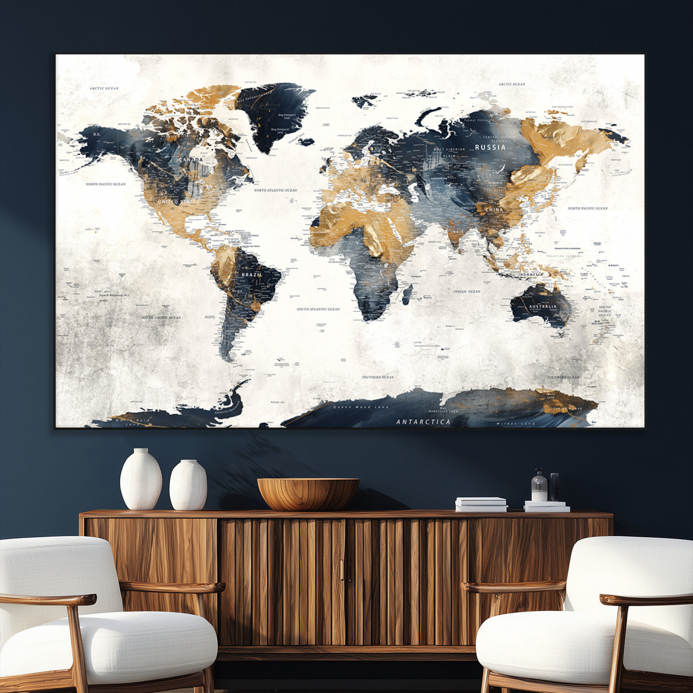 SEG-FC-51X34_Oversize - Push Pin World Map Canvas Print – Framed Wall Art for Couples to Track Their Travels – Anniversary
