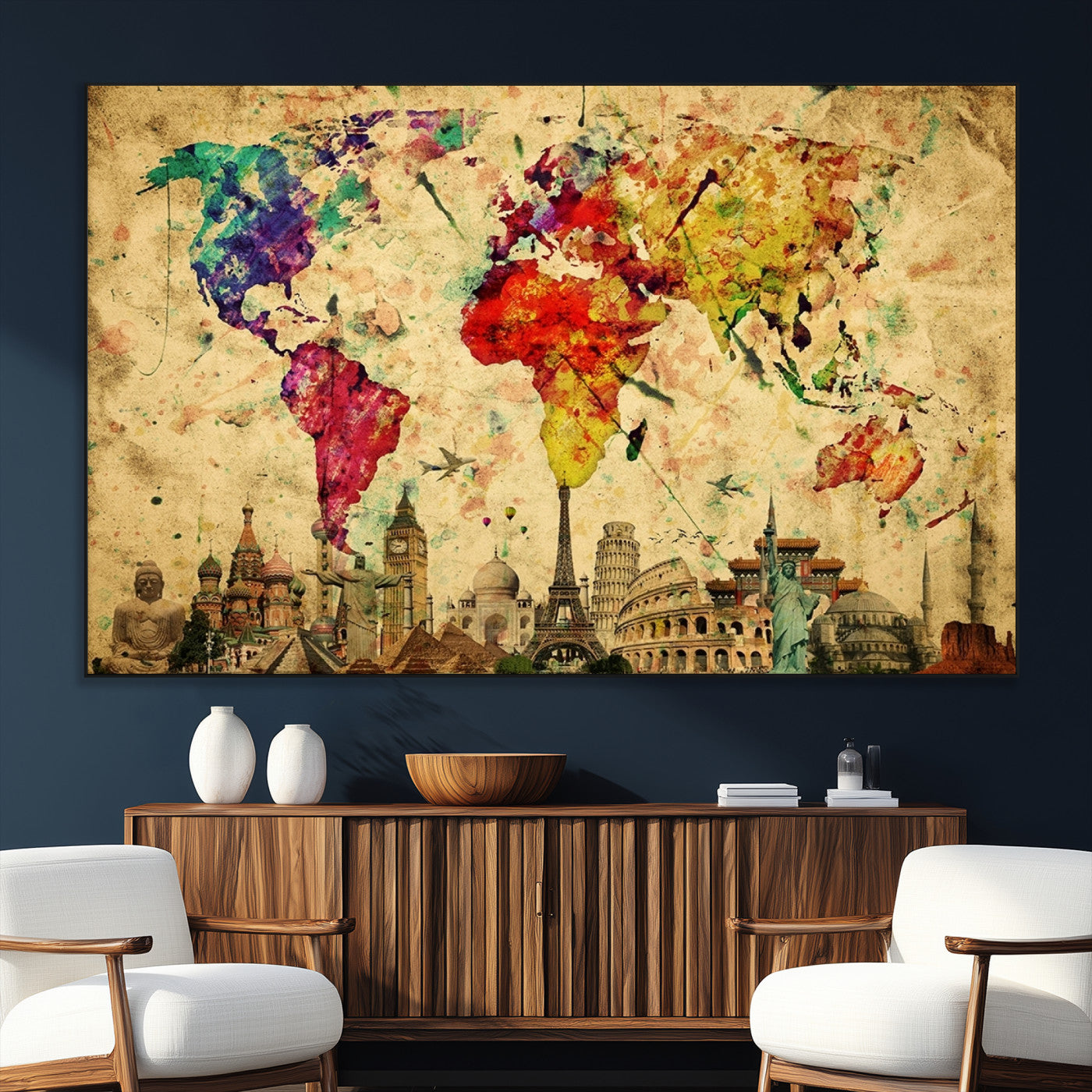 SEG-FC-51X34_Oversize - Colorful World Map Wall Art World Map Canvas Print