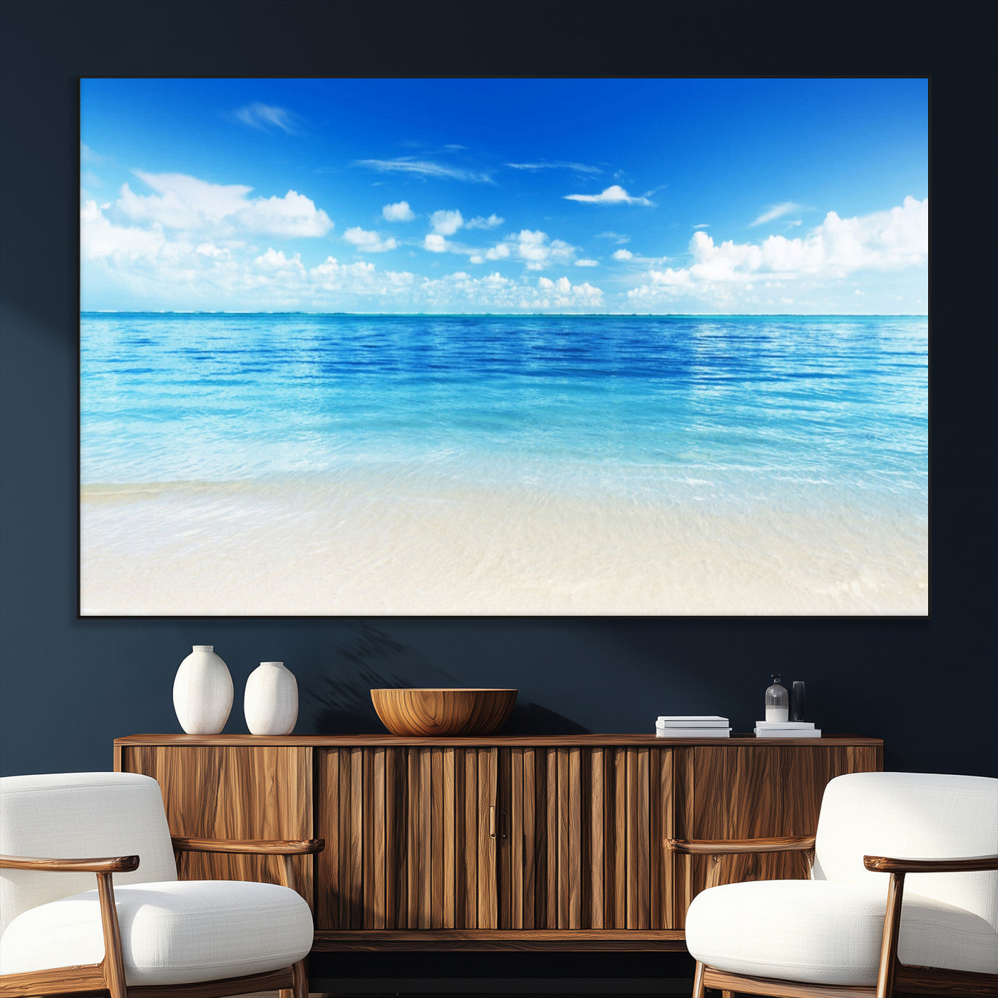 SEG-FC-51X34_Oversize - Beach Scene Canvas Wall Art Print – Tranquil Ocean Horizon and White Sand Beach Wall Decor for Home